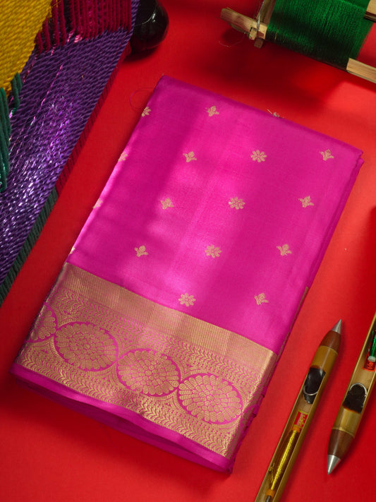 Kanjivaram Magenta Pink Pure Silk Saree With Gold Zari Border