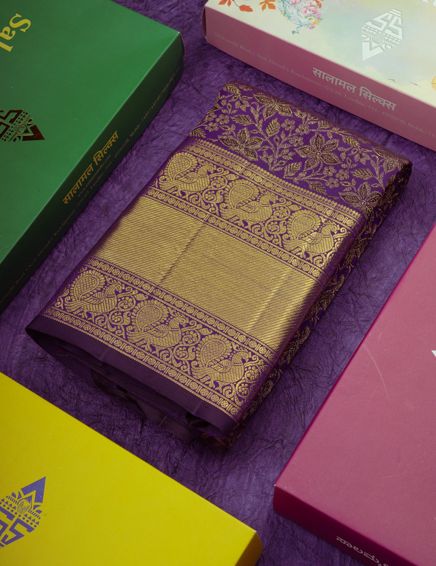 Violet Colour Kanjivaram Pure Silk Saree 2G Zari