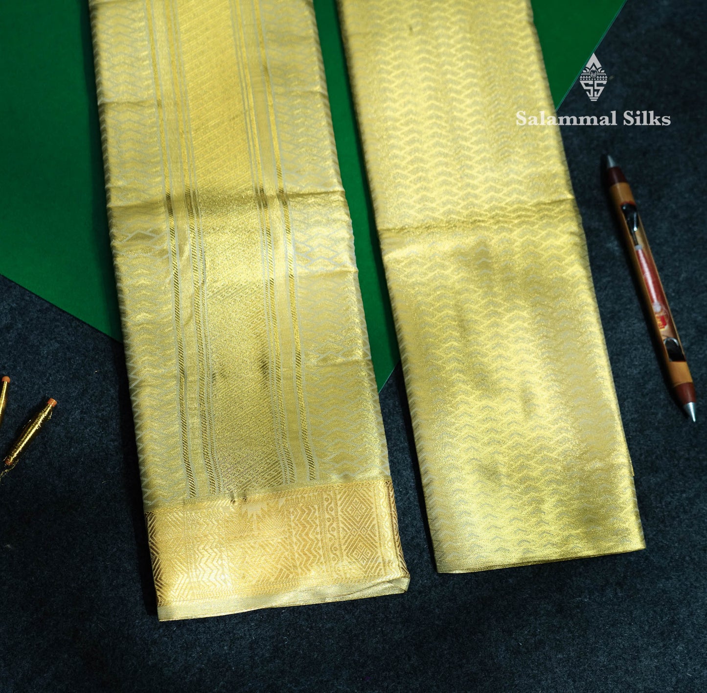 Gold Asha Mix Tissue 8 Muzham Dhoti & Shirt (2.50M) with Gold Zari Border