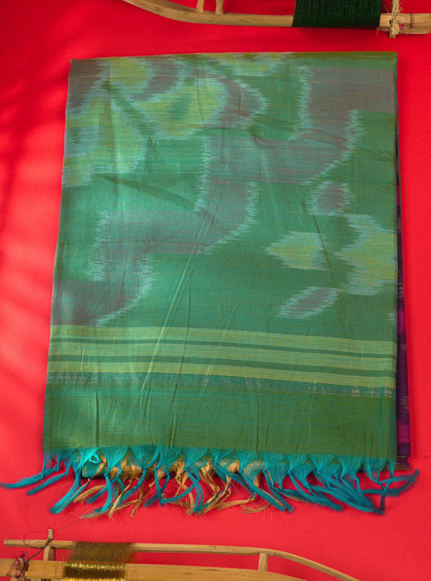 Premium Violet Pochampalli SICO Cotton Saree With Contrast Tissue Sea Green Border