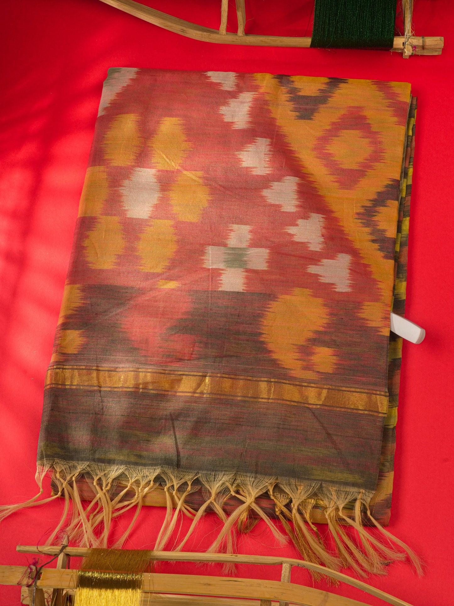 Premium Parrot Green Pochampalli SICO Cotton Saree With Gold Zari Border