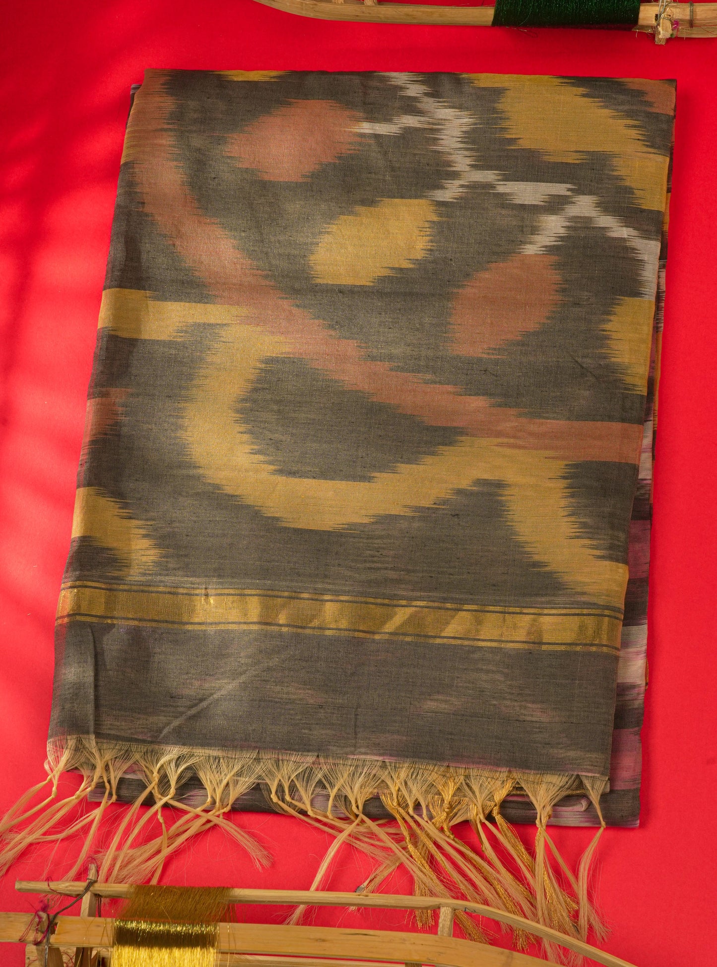 Premium White Pochampalli SICO Cotton Saree With Gold Zari Border