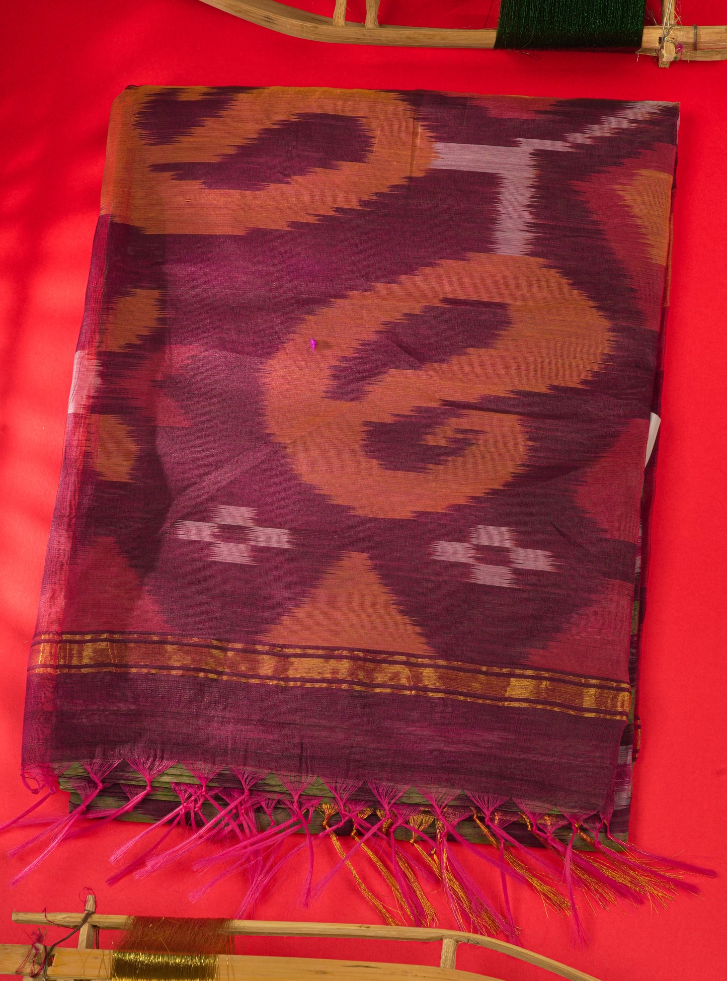 Premium Light Green Pochampalli SICO Cotton Saree With Contrast Violet Border