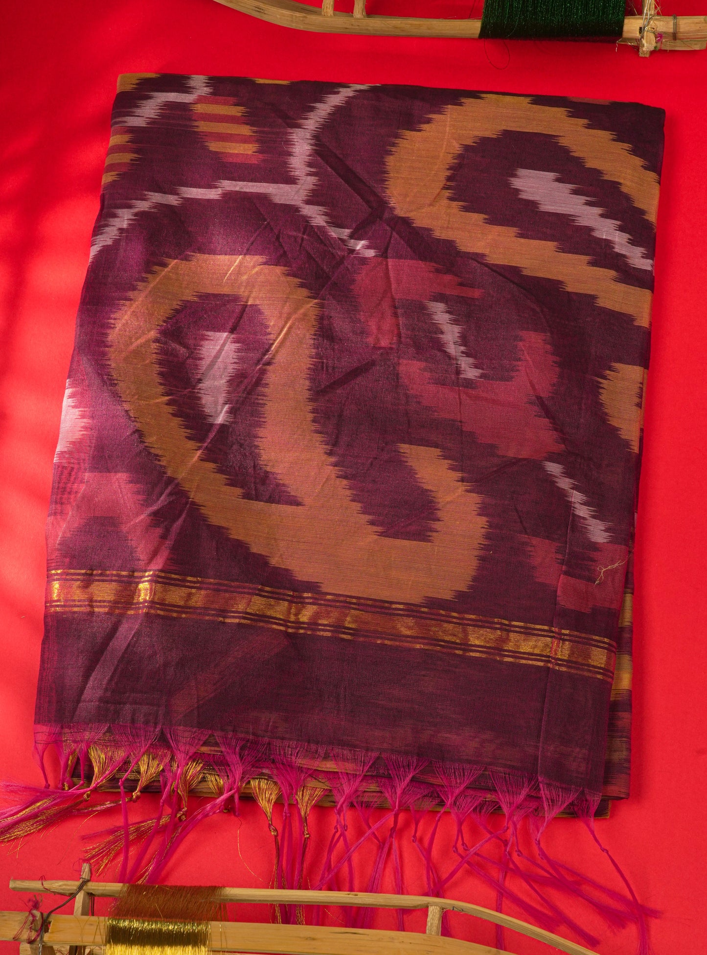 Premium Mustard Yellow Pochampalli SICO Cotton Saree With Gold Zari Border