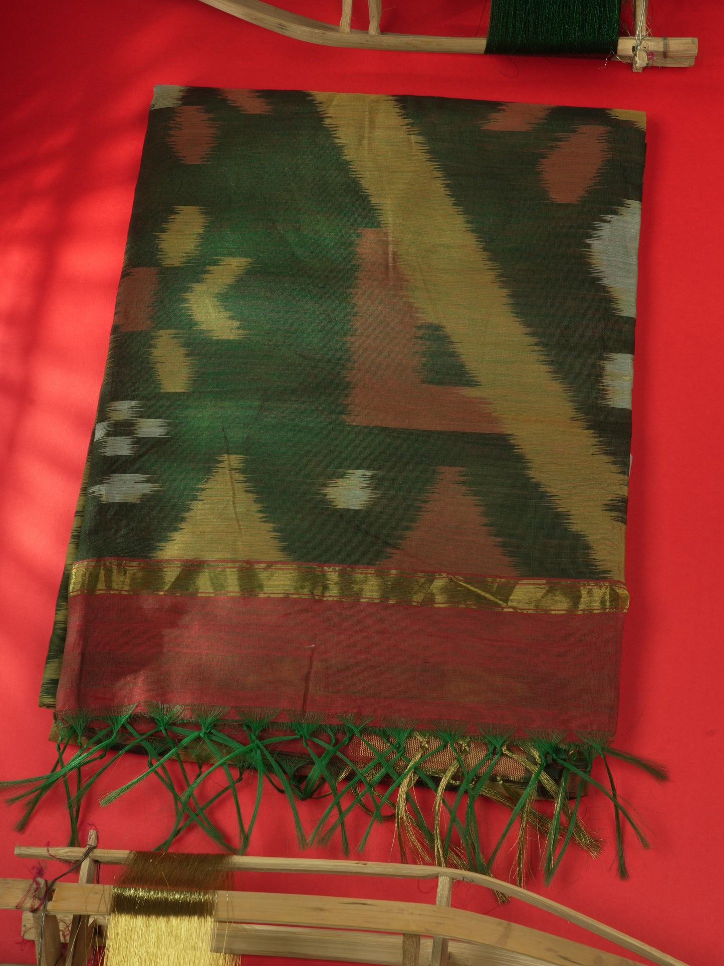 Premium Light Elachi Green Pochampalli SICO Cotton Saree With Gold Zari Border