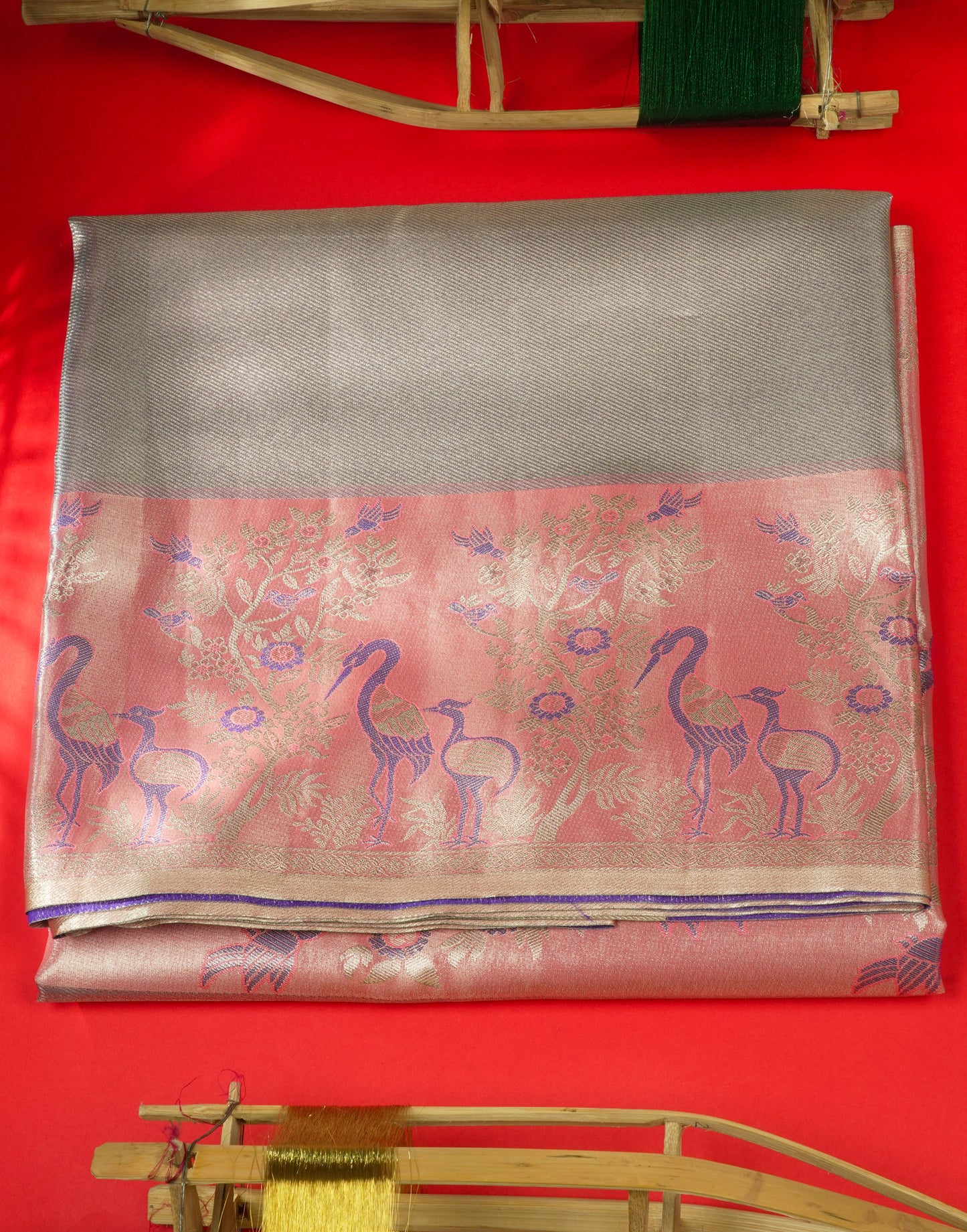 Light Pink Bridal Semi Silk Saree With Contrast Peach Evening Morning Border