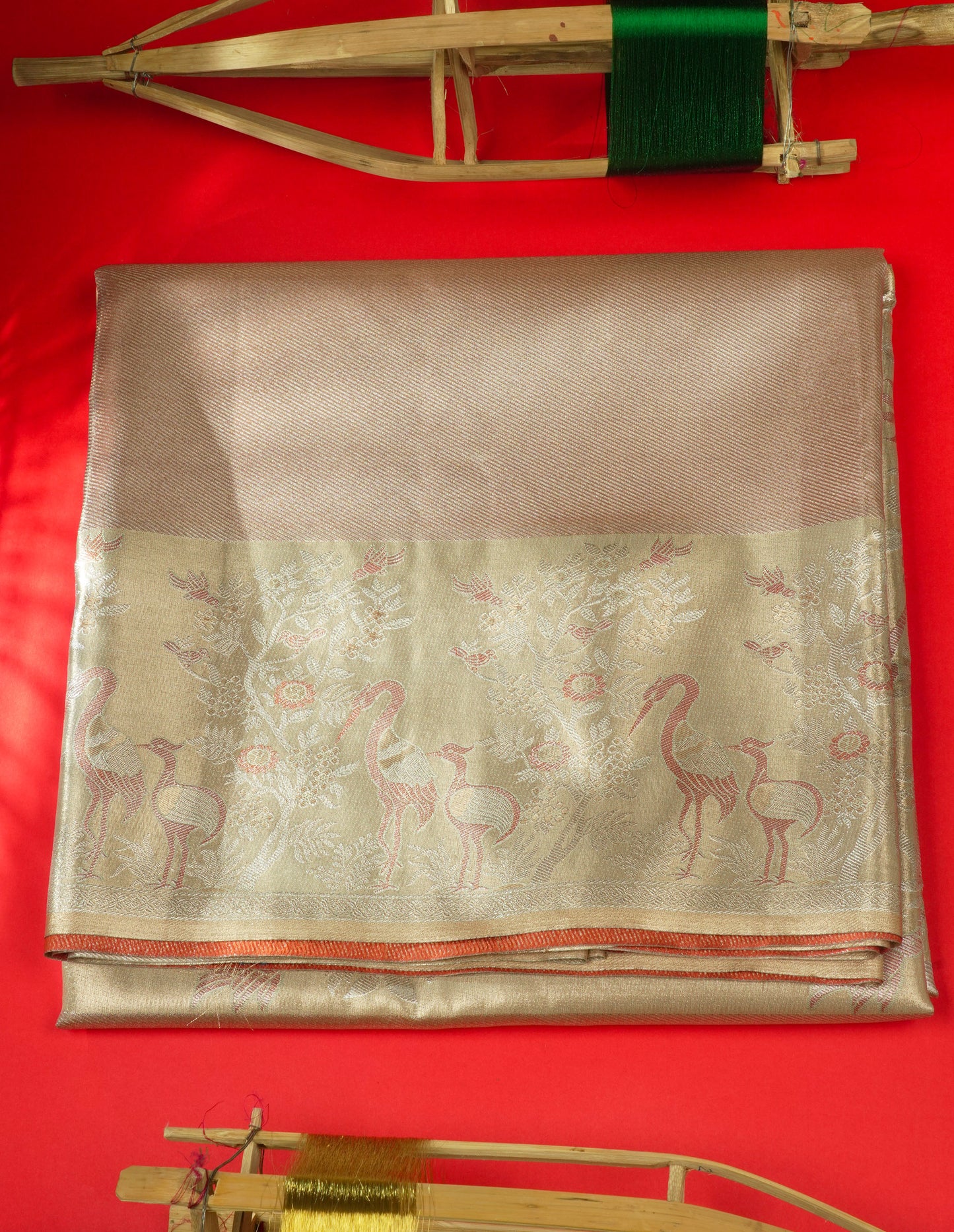 Light Pink Bridal Semi Silk Saree With Contrast Peach Evening Morning Border