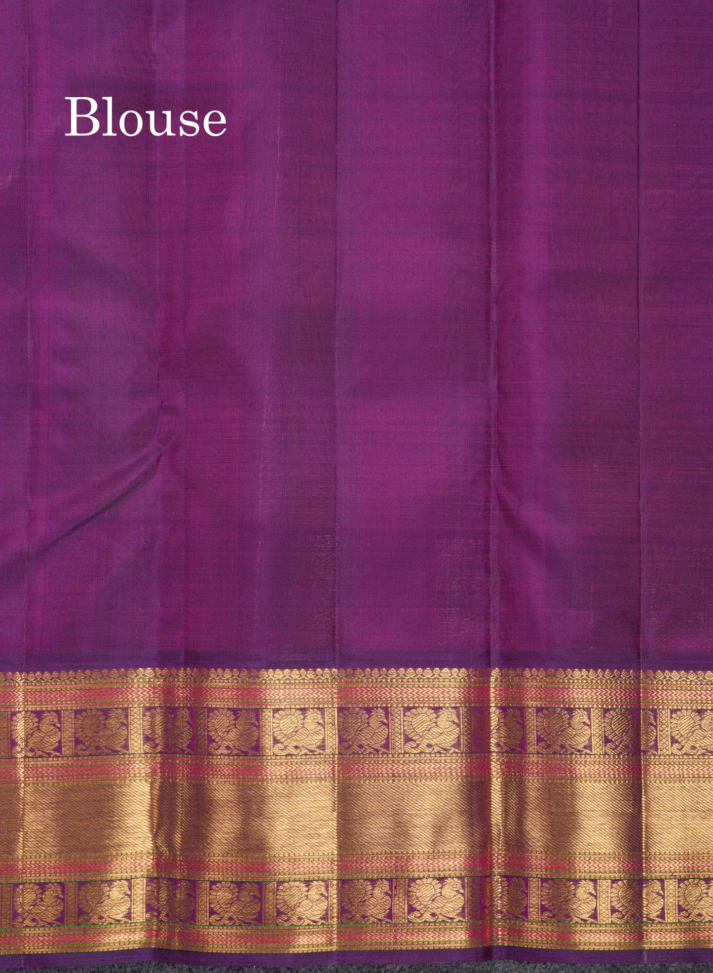 Korvai Beige Pure Kanjivaram Silk Saree With Contrast Dark Purple Traditional Border