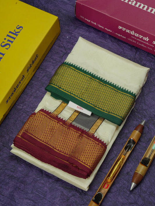 Cream Semi Silk Dhoti With Ganga Jamuna Border