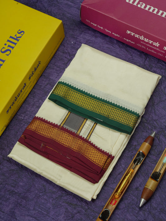 Cream Semi Silk Dhoti With Small Ganga Jamuna Border