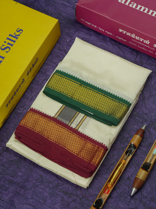 Cream Semi Silk Dhoti With Ganga Jamuna Border