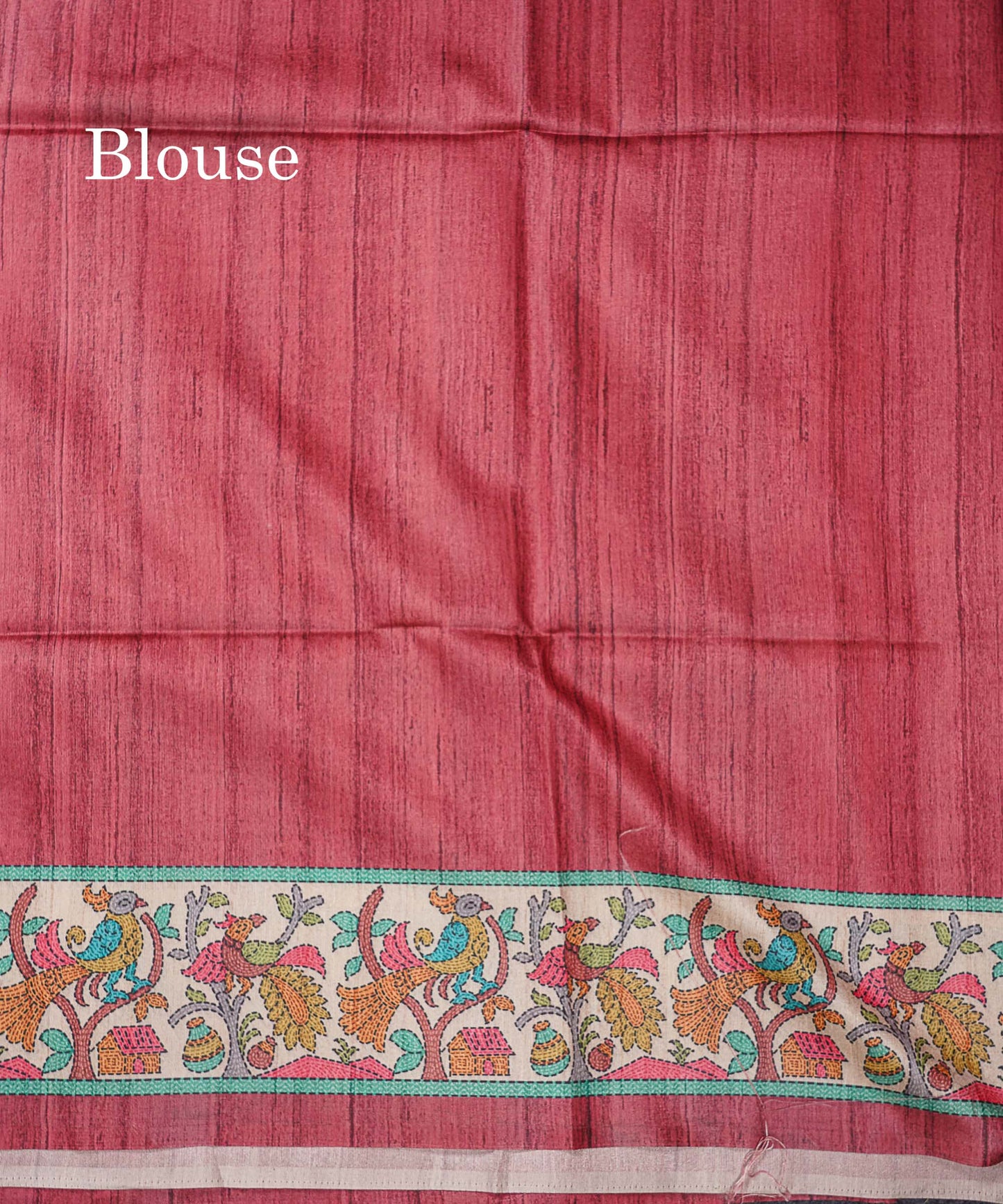 Beautiful Peach Wave Design Fancy Semi Tussar Saree With Contrast Light Maroon Blouse