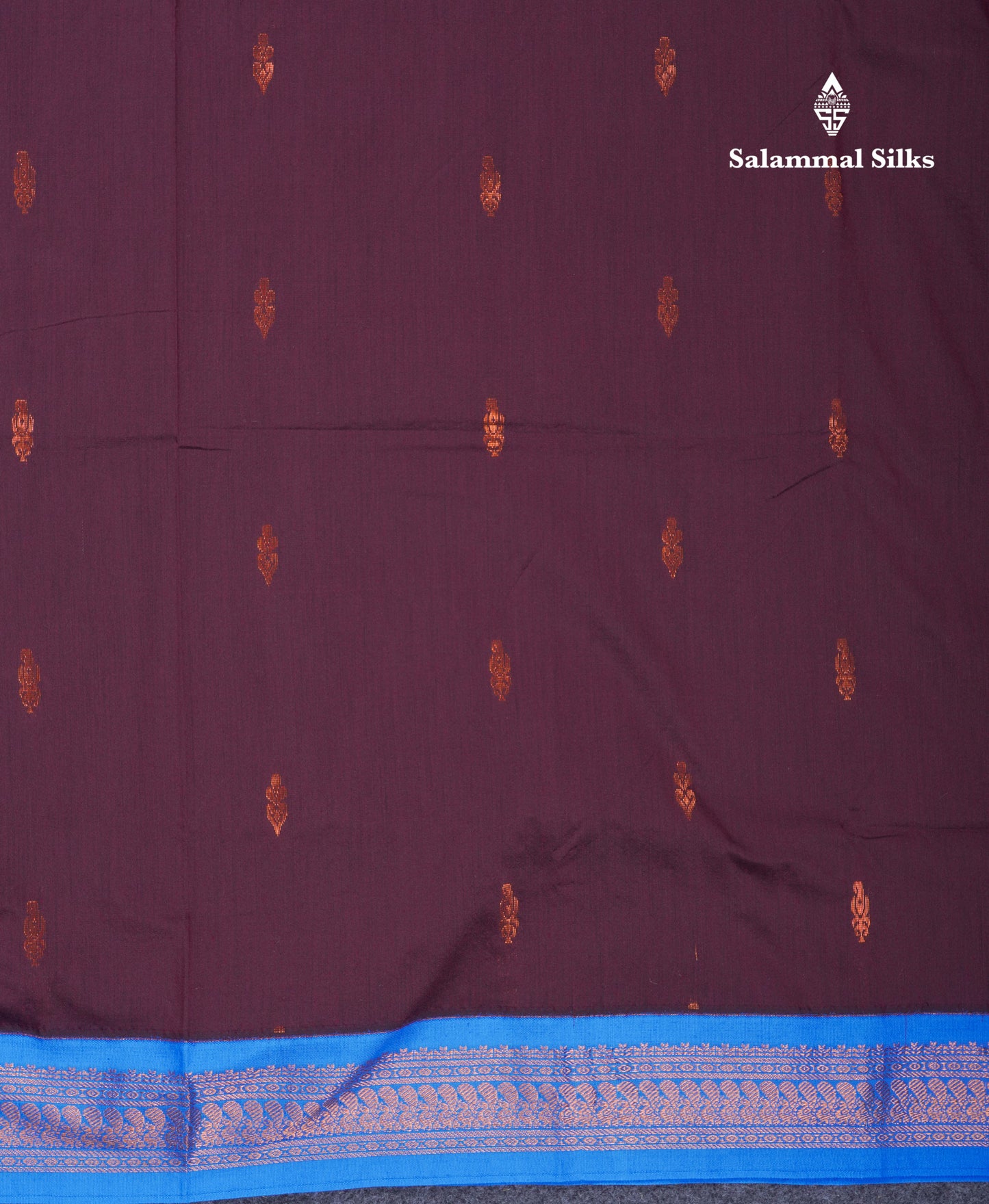 Dark Brown Kalyani Cotton Saree With Contrast Ananda Blue Blouse