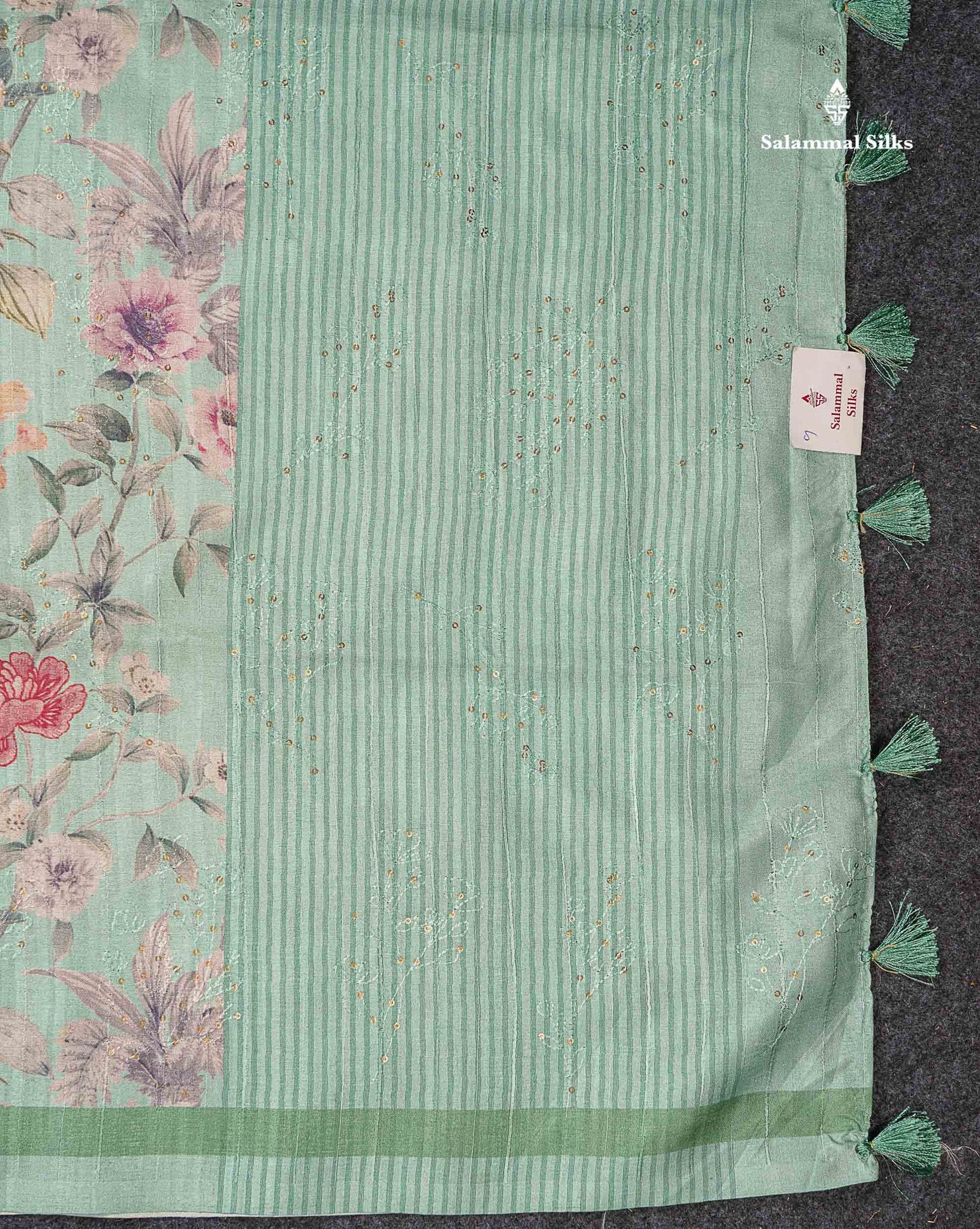 Cream Green Pure Fancy Tussar Saree With Floral Print Blouse