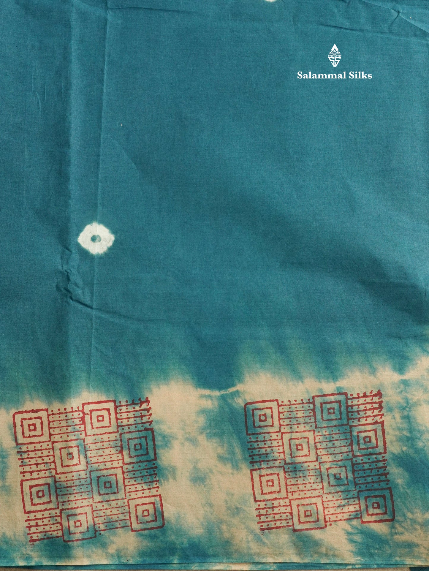White Batik Print Sungudi Pure Cotton Saree With Contrast Grey Border