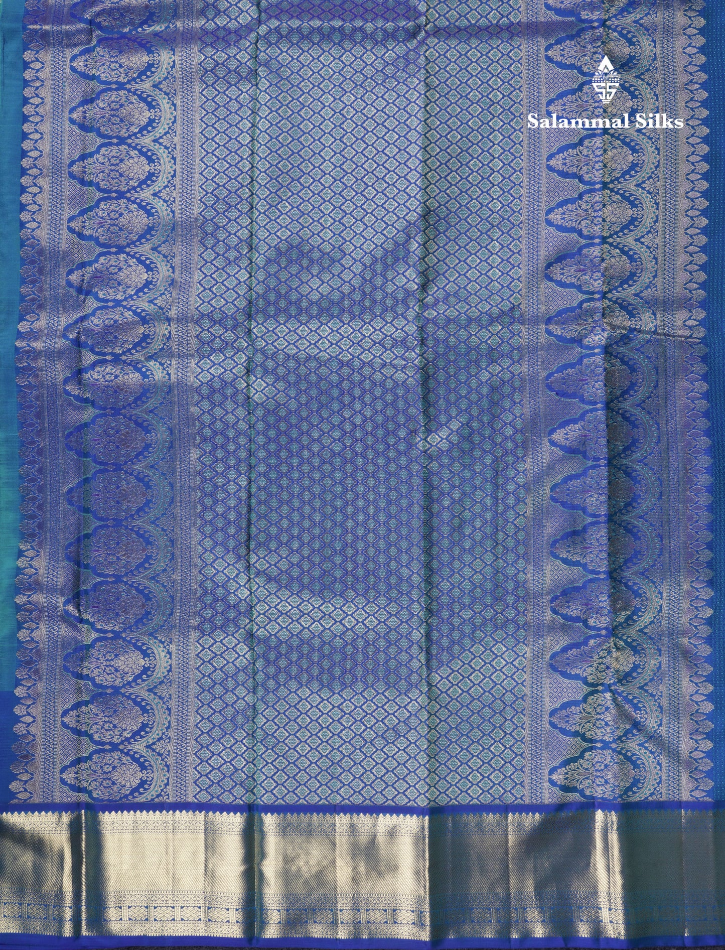 Sapphire Green Bridal Pure Kanjivaram Silk Saree With Contrast Royal Blue Border