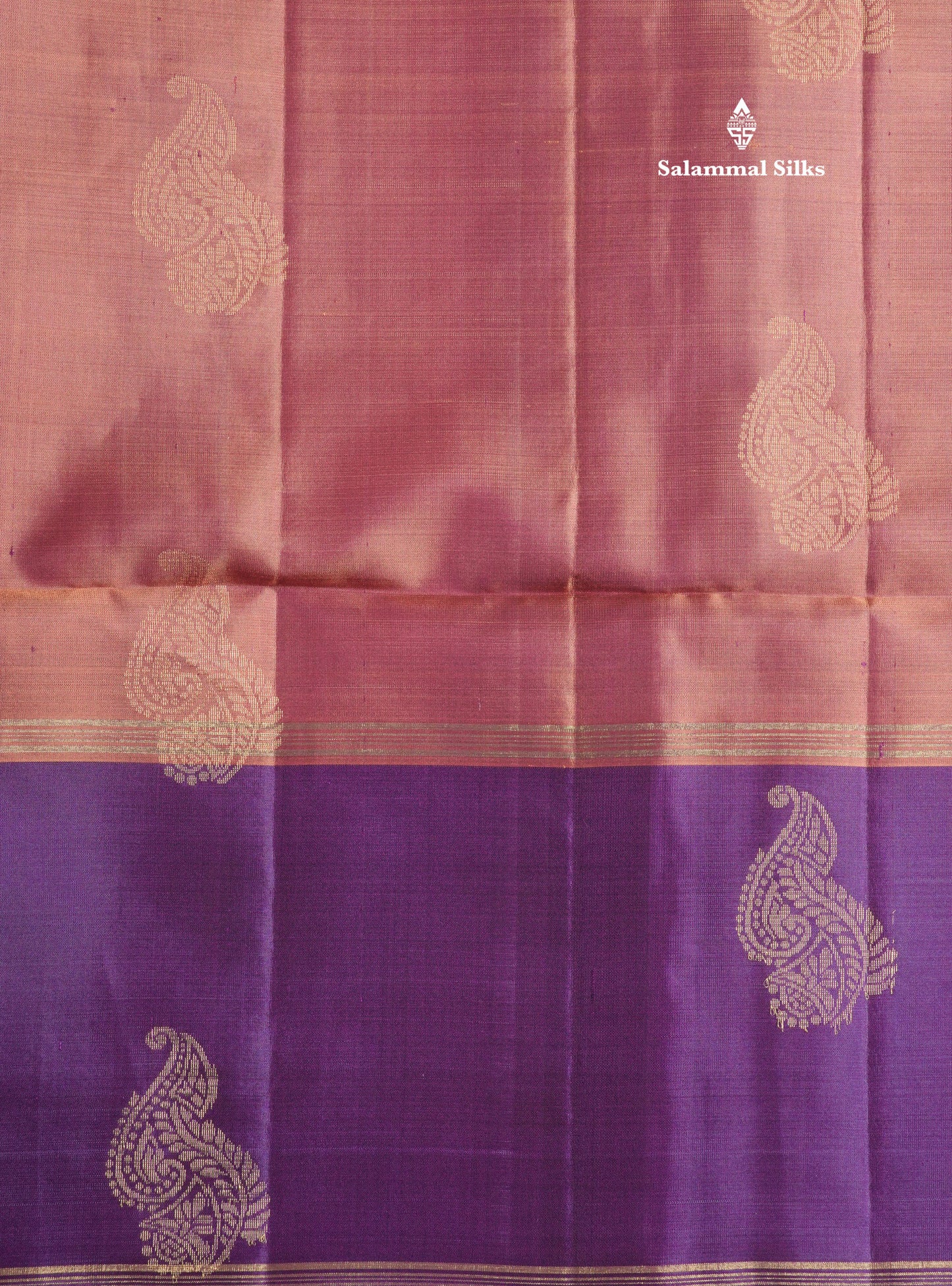 Onion Pink Kanjivaram Pure Soft Silk Saree With Contrast Violet Border