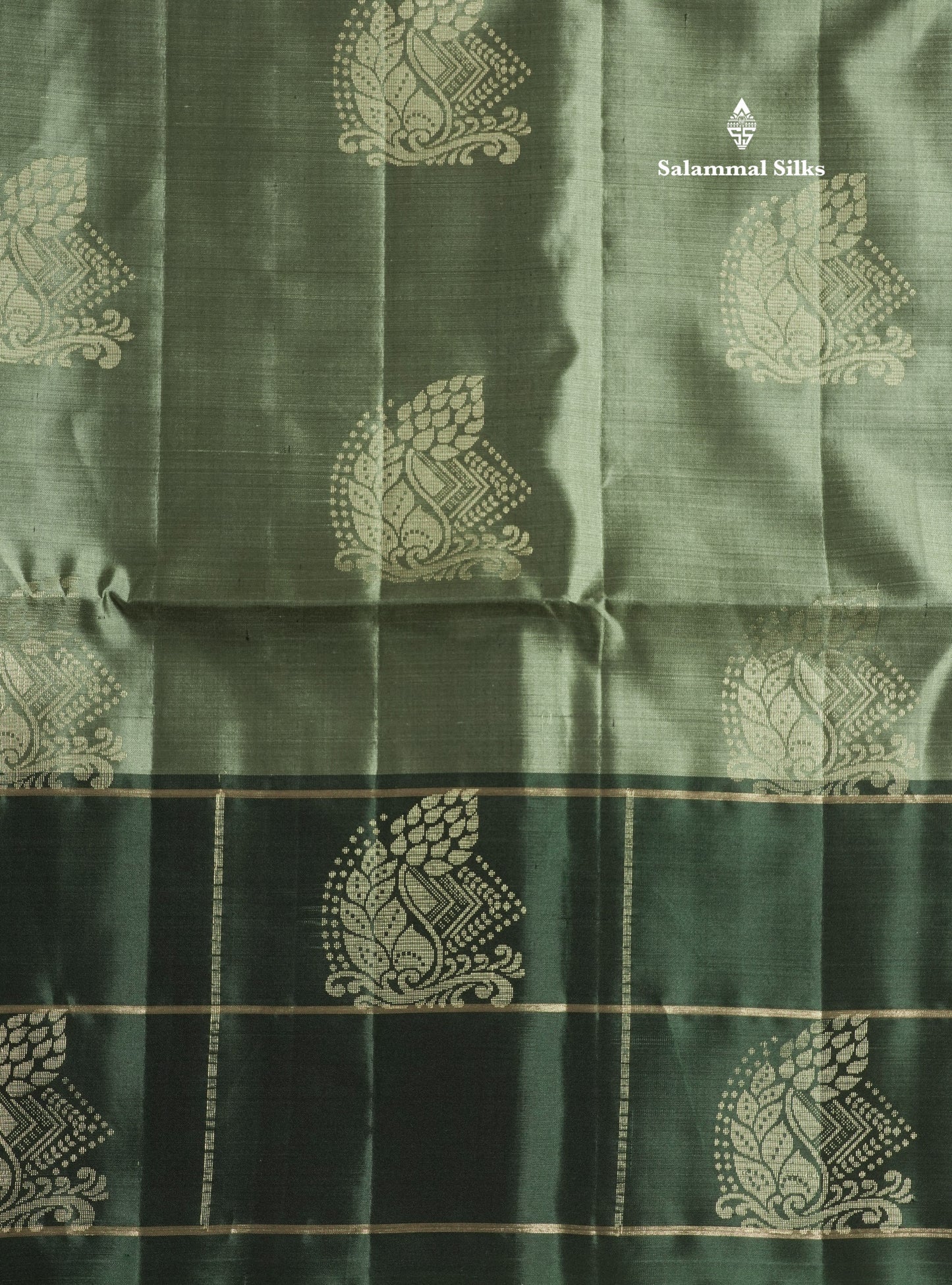 Moss Green Kanjivaram Pure Soft Silk Saree With Contrast Bottle Green Big Checks Border
