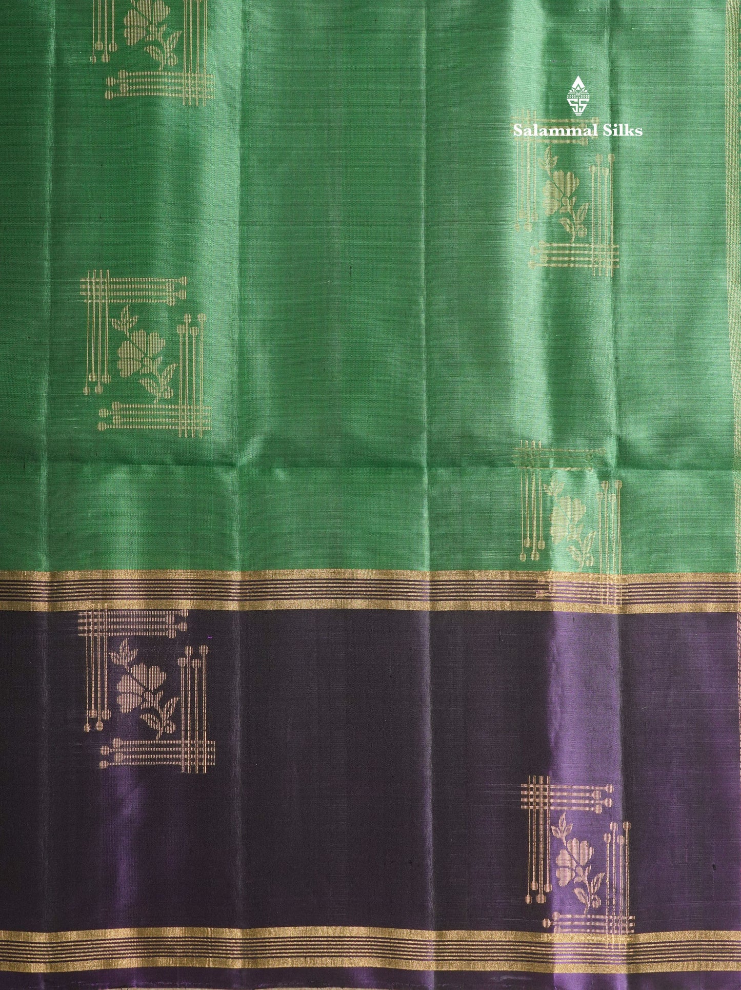 Green Kanjivaram Pure Soft Silk Saree With Contrast Violet Double Border
