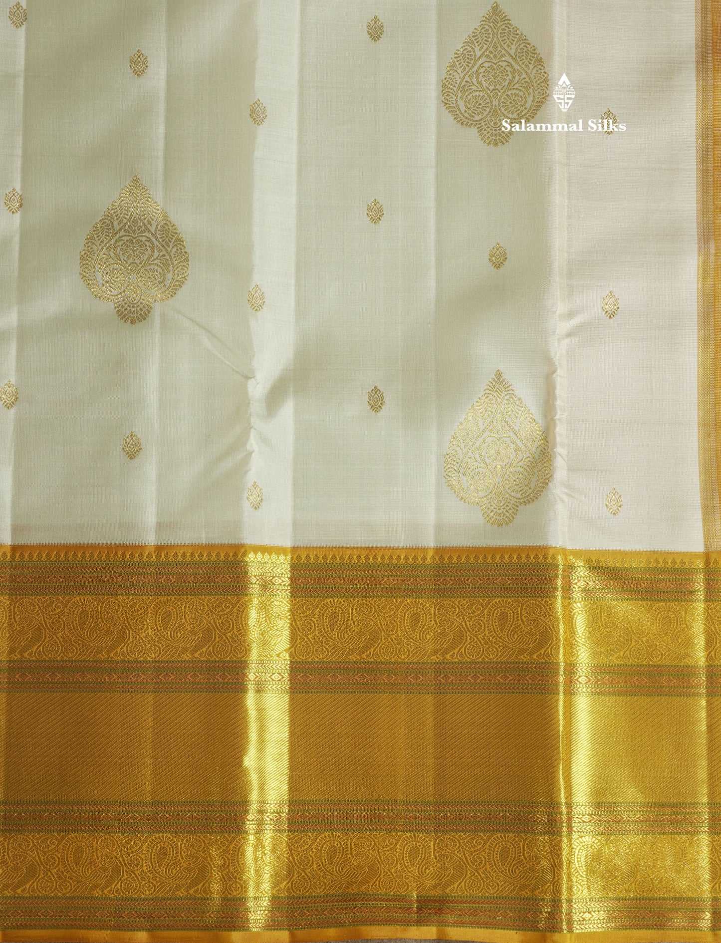 Half White Korvai Beautiful Pure Kanjivaram Silk Saree with Contrast Mustard Yellow Traditional Border