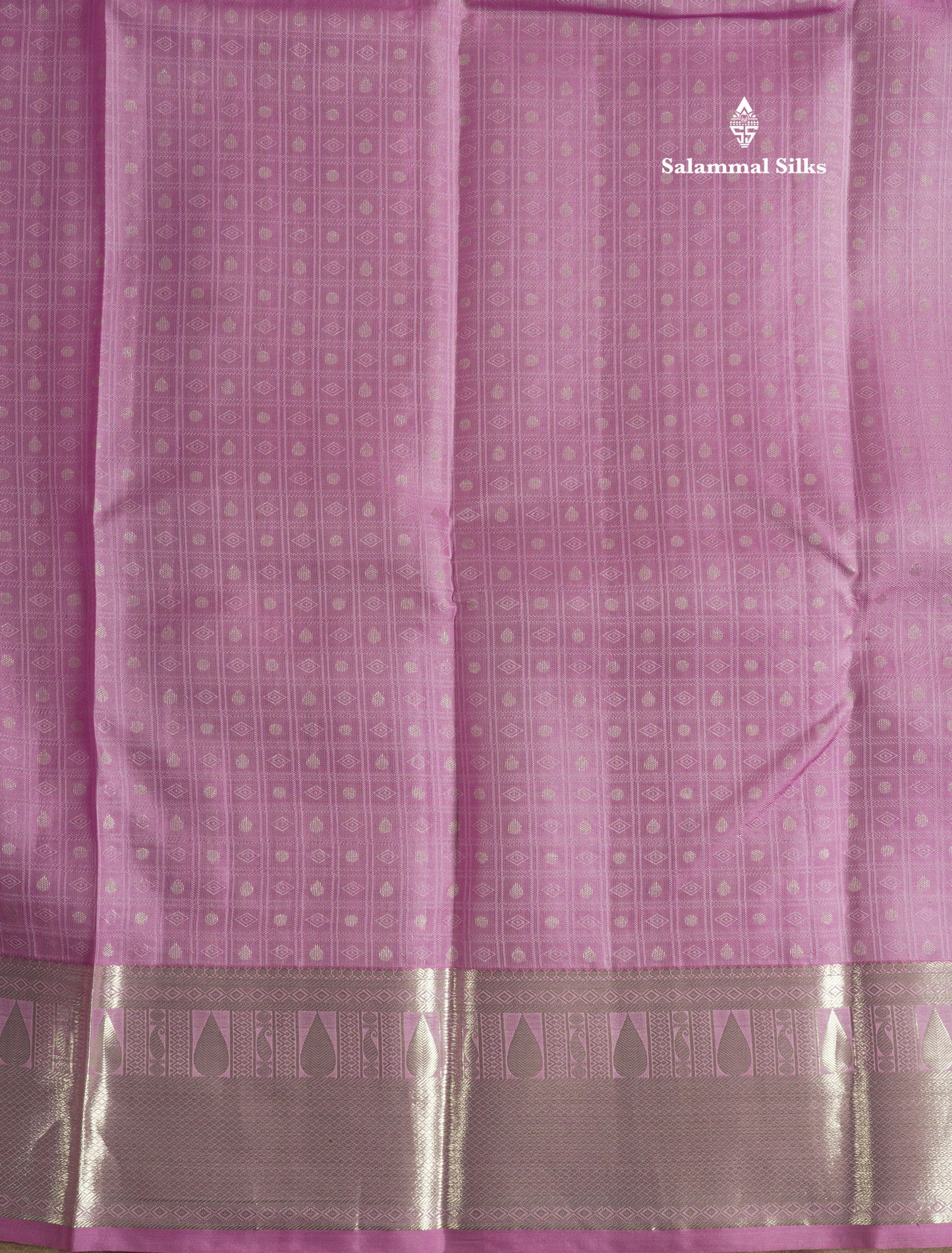 Lavender Small Checks Pure Kanjivaram Silk Saree With Silver Zari Border
