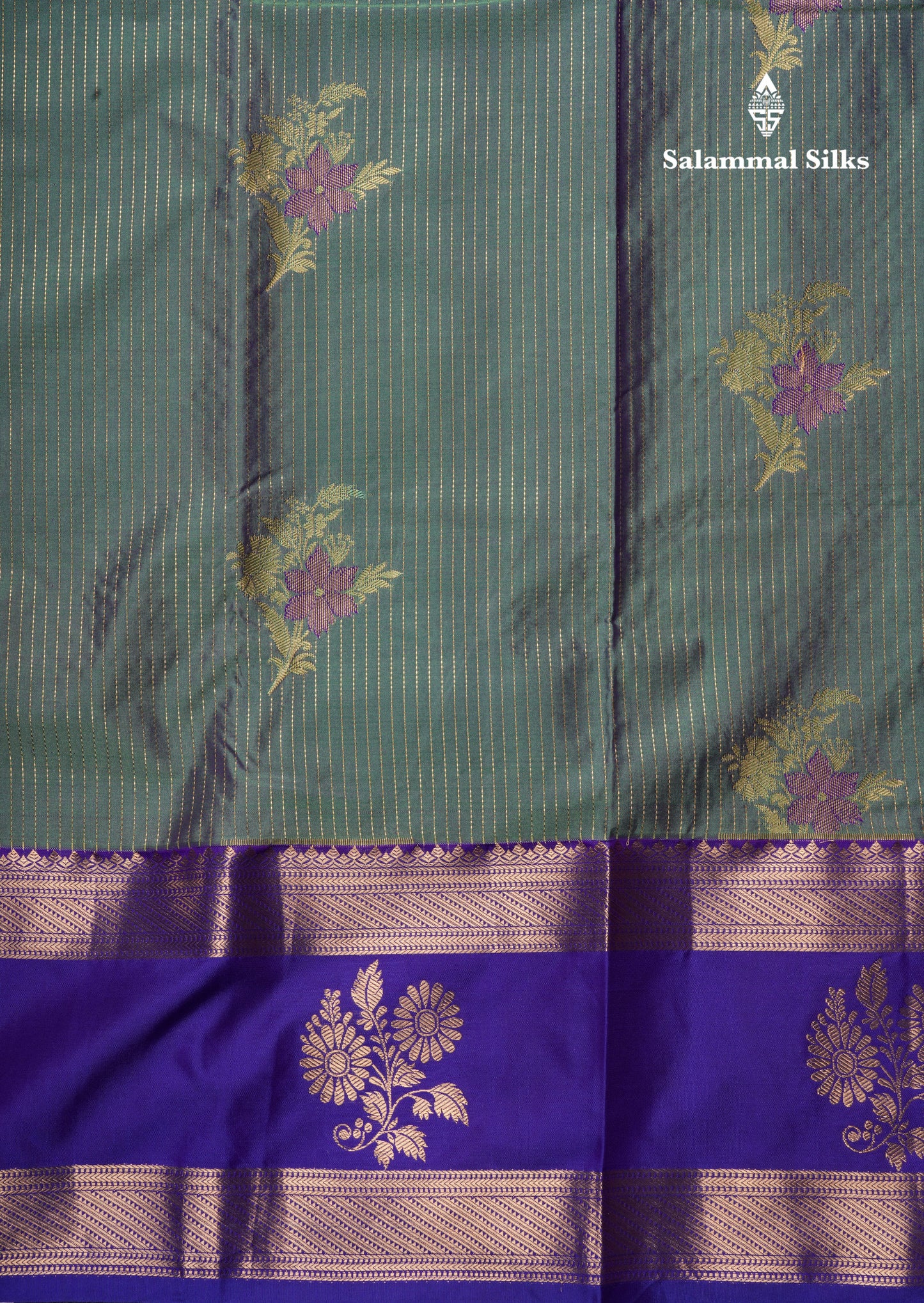 Dual Tone Green Shade Semi Silk Saree With Contrast Violet Border