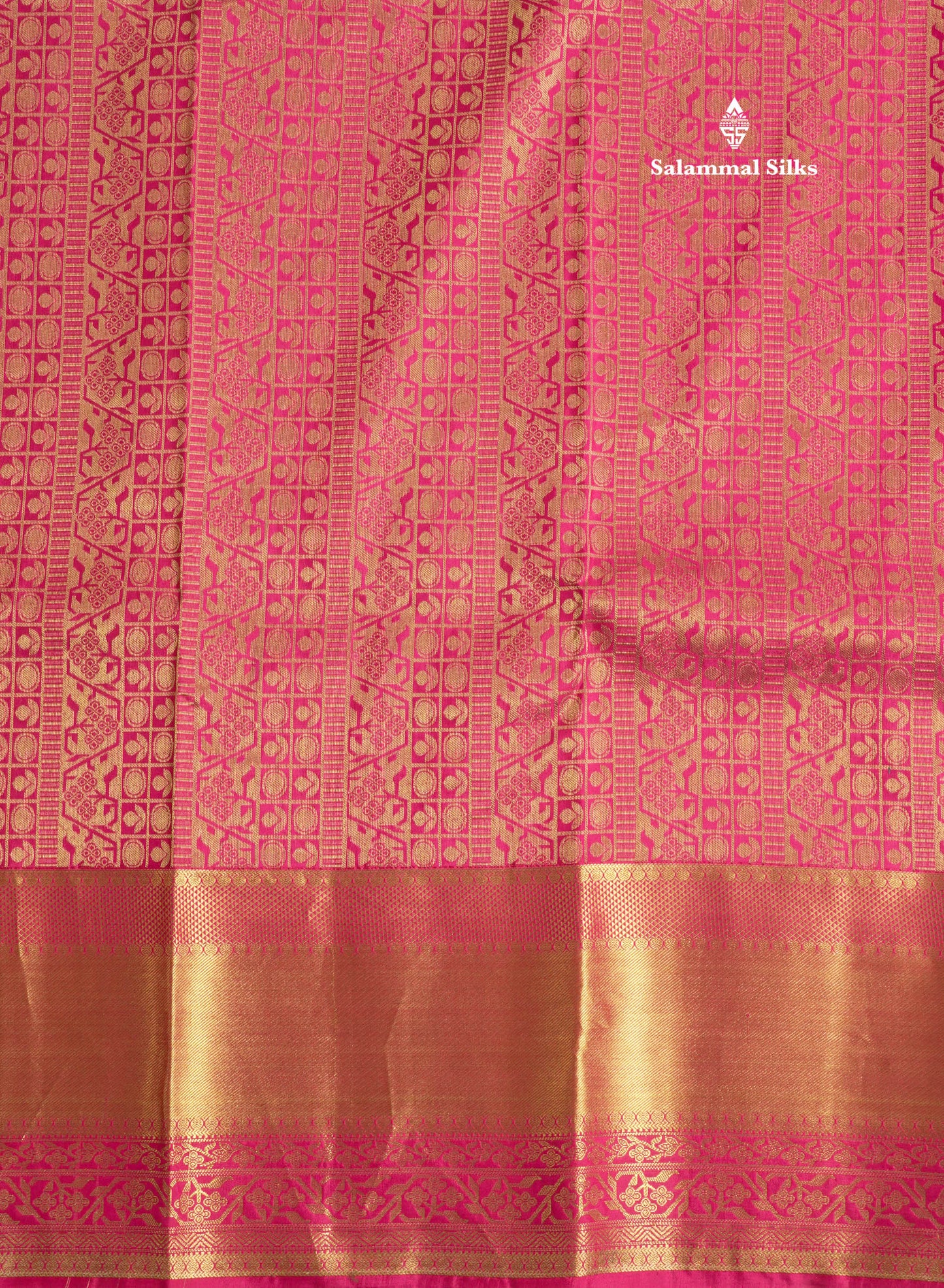 Pinkish Orange Pure Kanjivaram Silk Saree With Contrast Pink Border