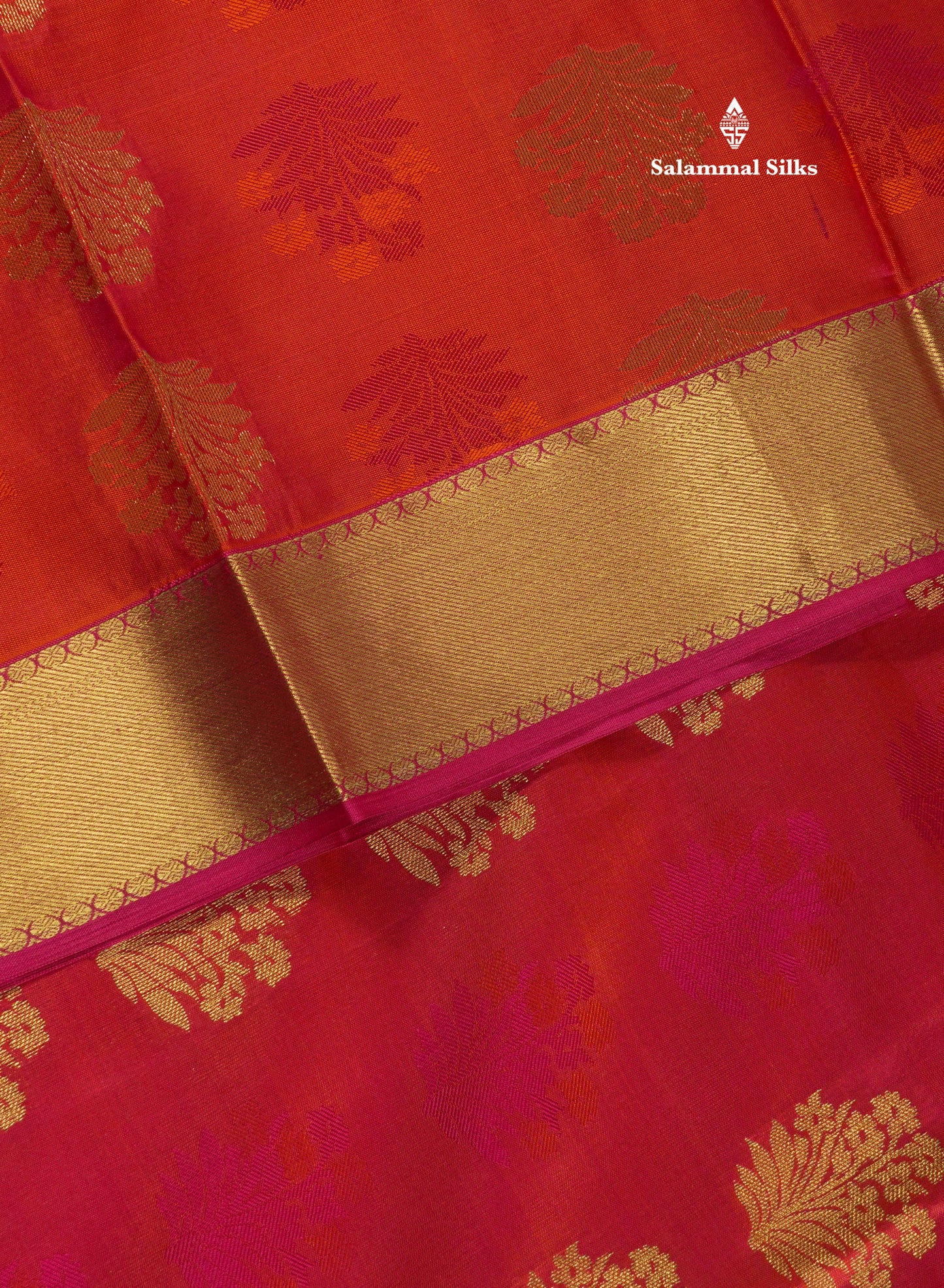 Pinkish Orange Pure Kanjivaram Silk Saree With Contrast Pink Border