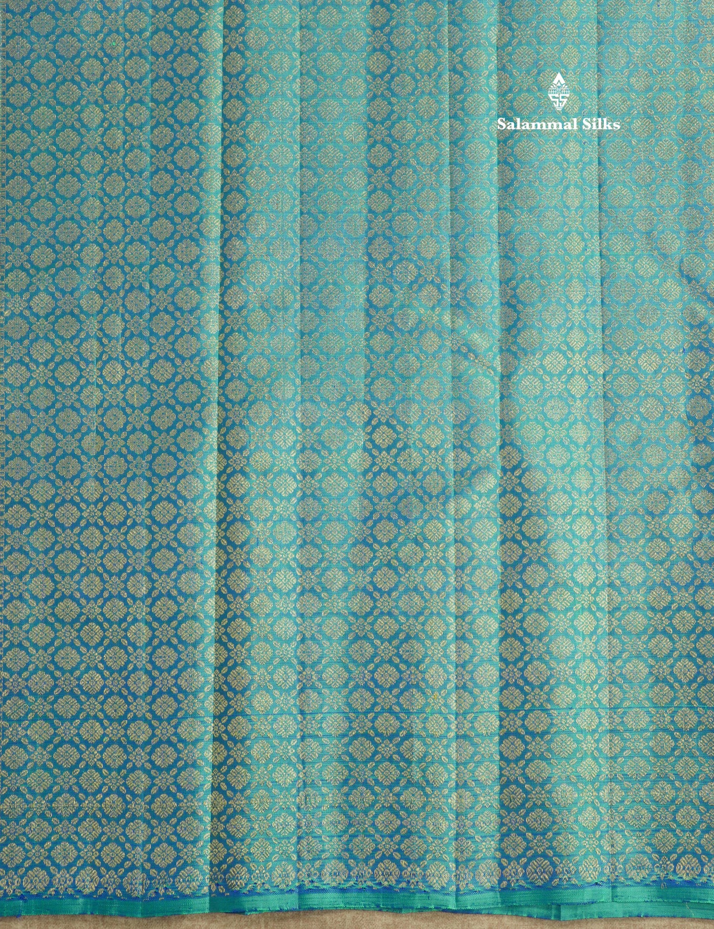 Dual tone Peacock Blue Pure Kanjivaram Silk Saree with Traditional Temple Border