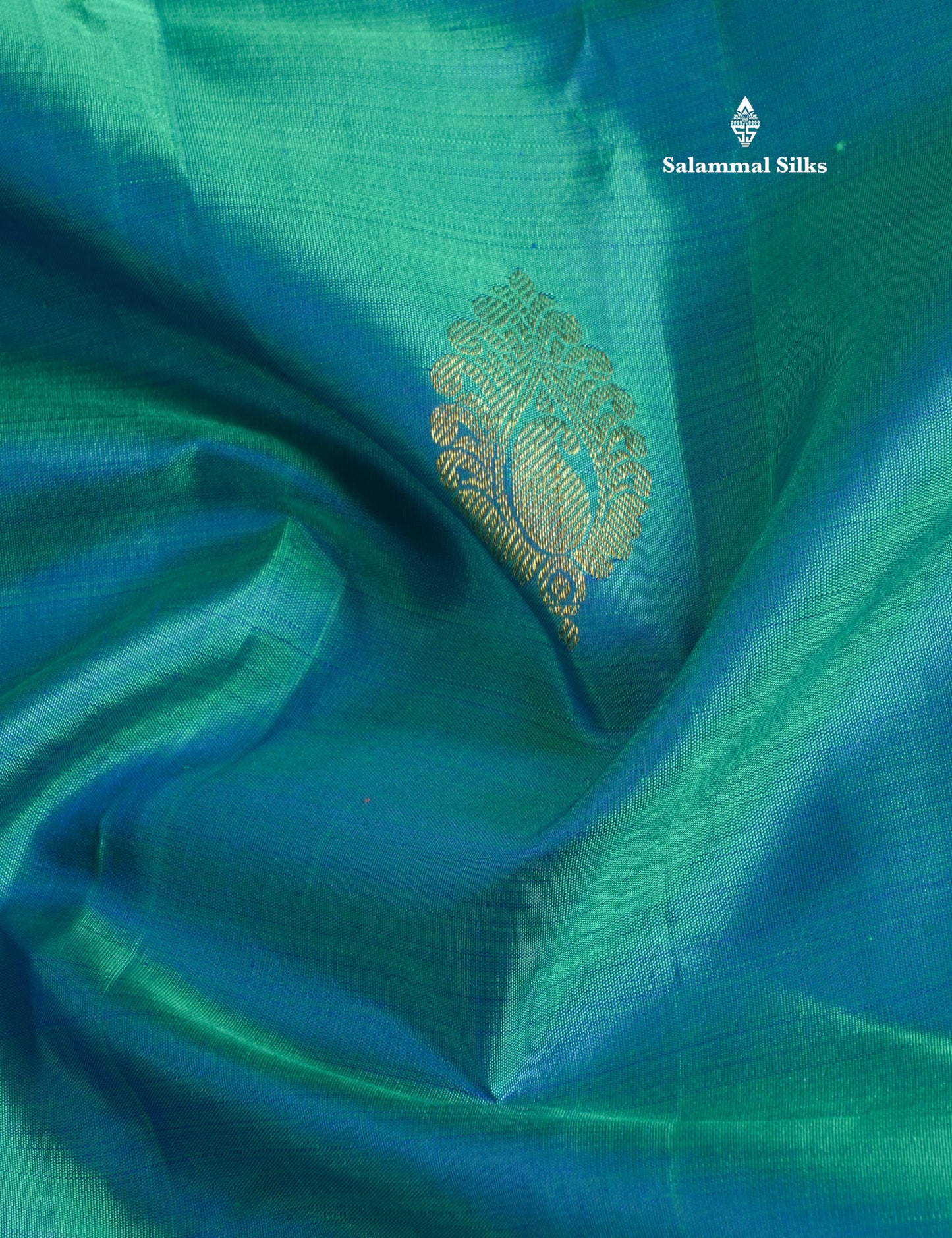 Dual tone Peacock Blue Pure Kanjivaram Silk Saree with Traditional Temple Border