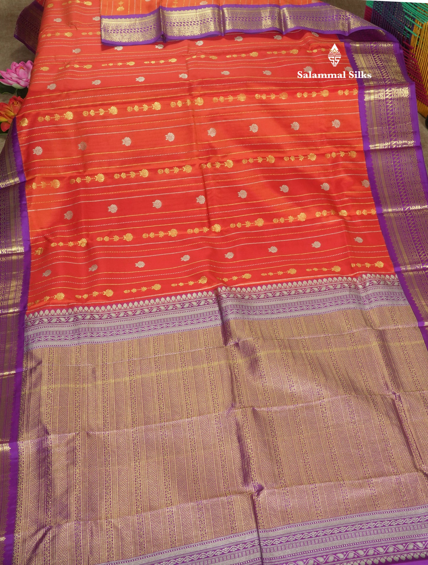 Rust Orange Pure Kanjivaram Silk Saree with Contrast Vadamalli Border