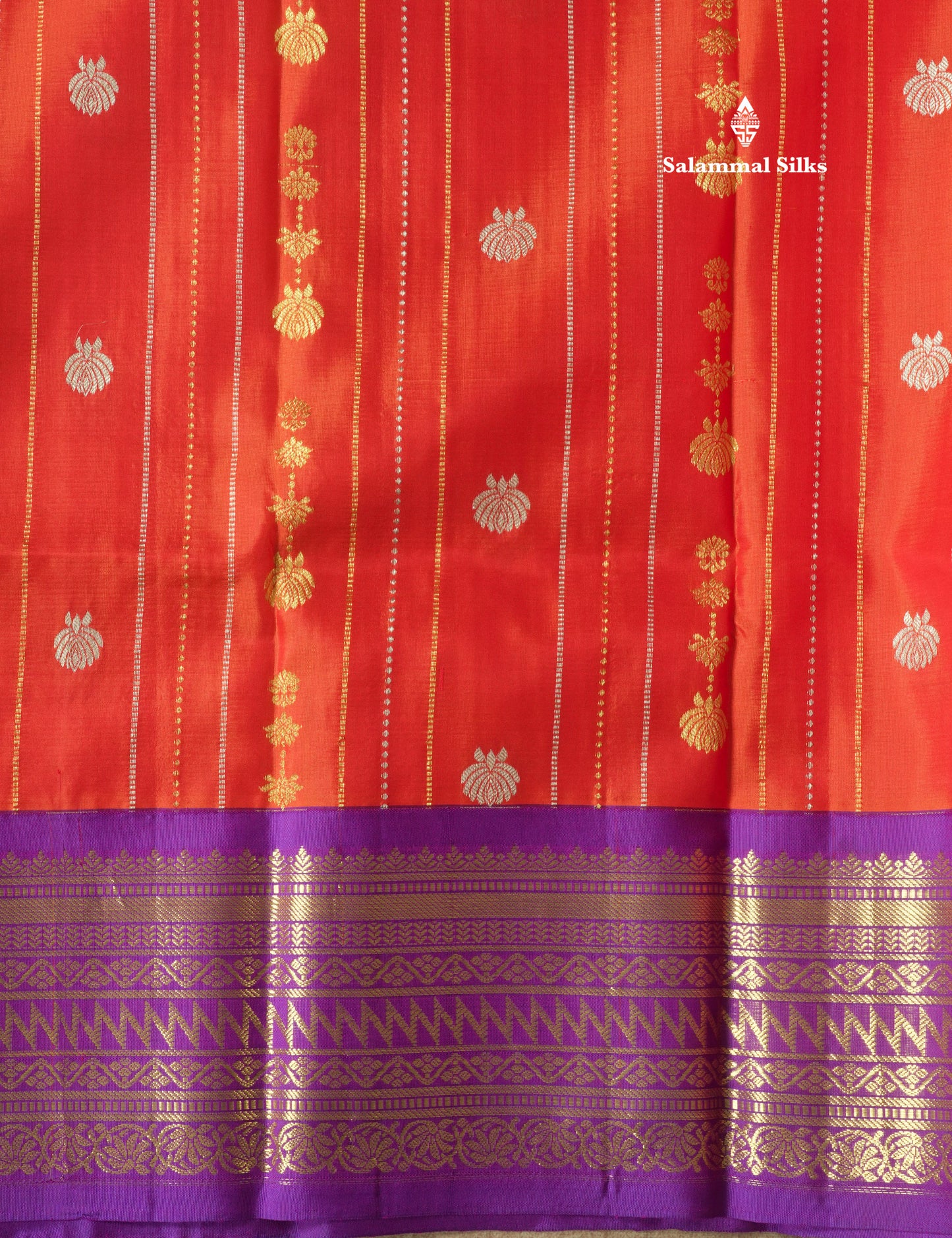 Rust Orange Pure Kanjivaram Silk Saree with Contrast Vadamalli Border