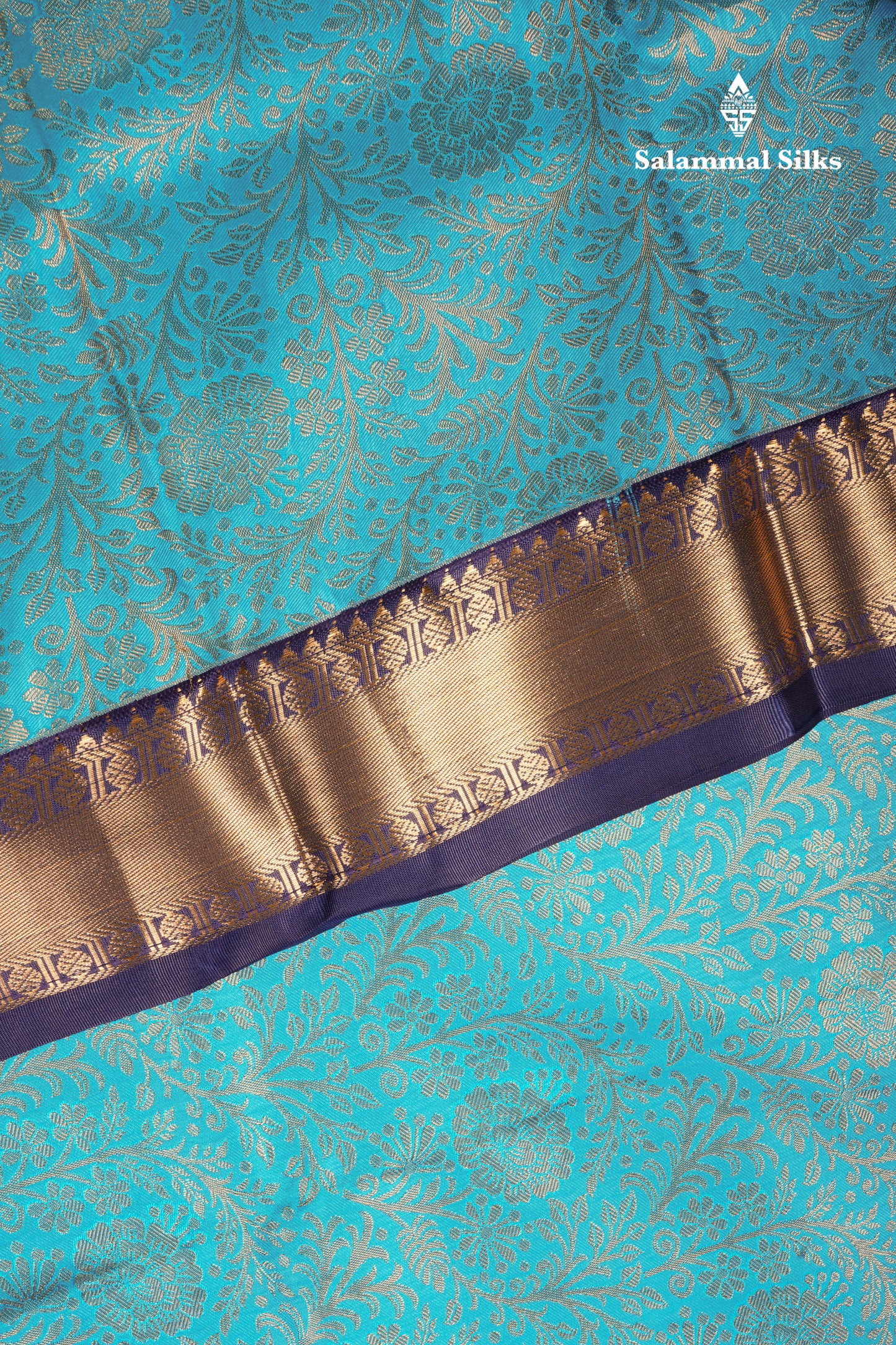 Light Ramar Blue Bridal Semi Silk Saree With Contrast Navy Blue Border