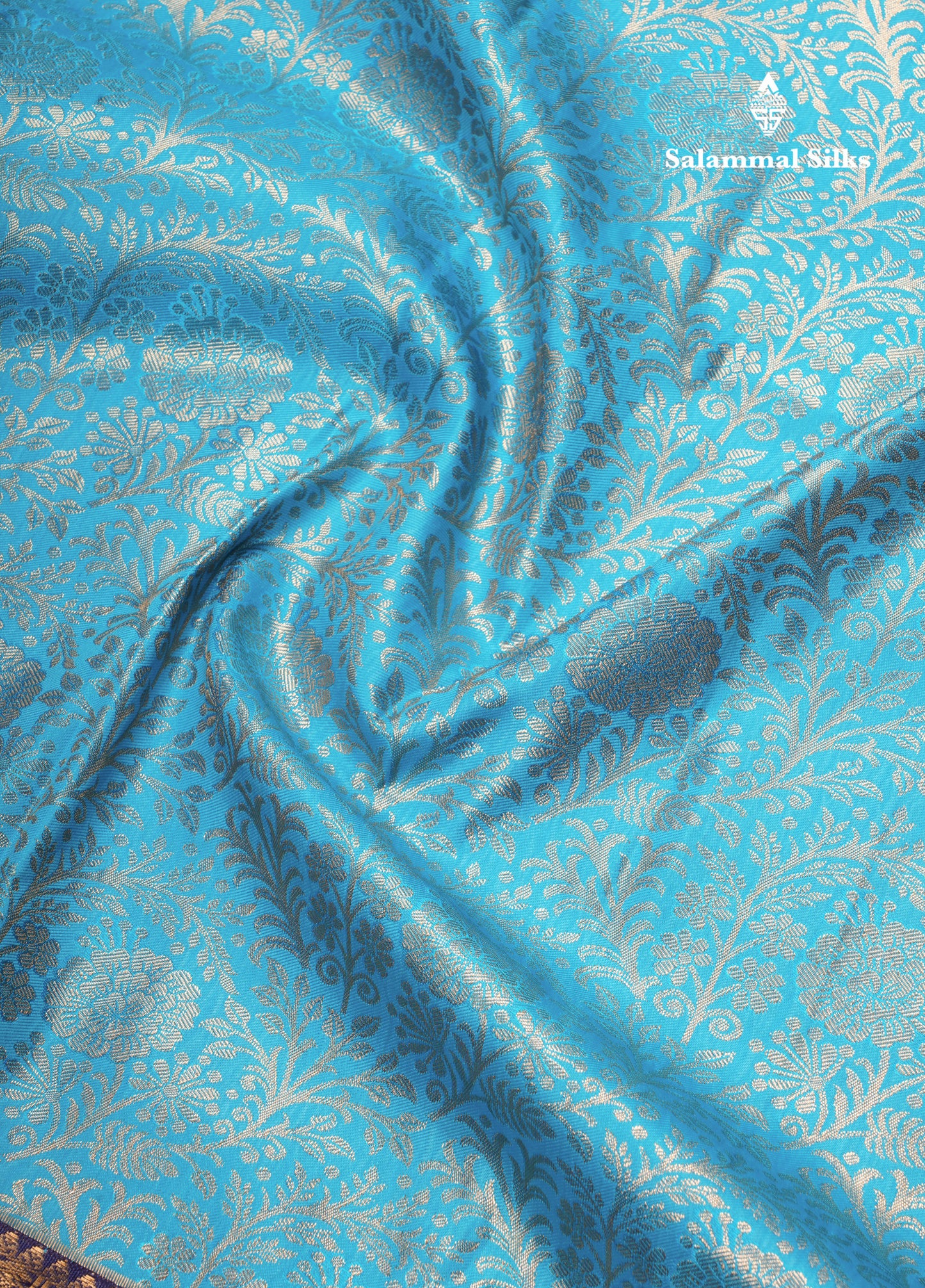 Light Ramar Blue Bridal Semi Silk Saree With Contrast Navy Blue Border