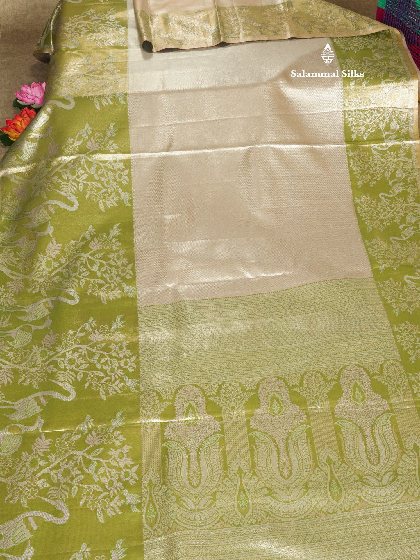 Light Pink Bridal Semi Silk Saree With Contrast Peach Evening Morning Border