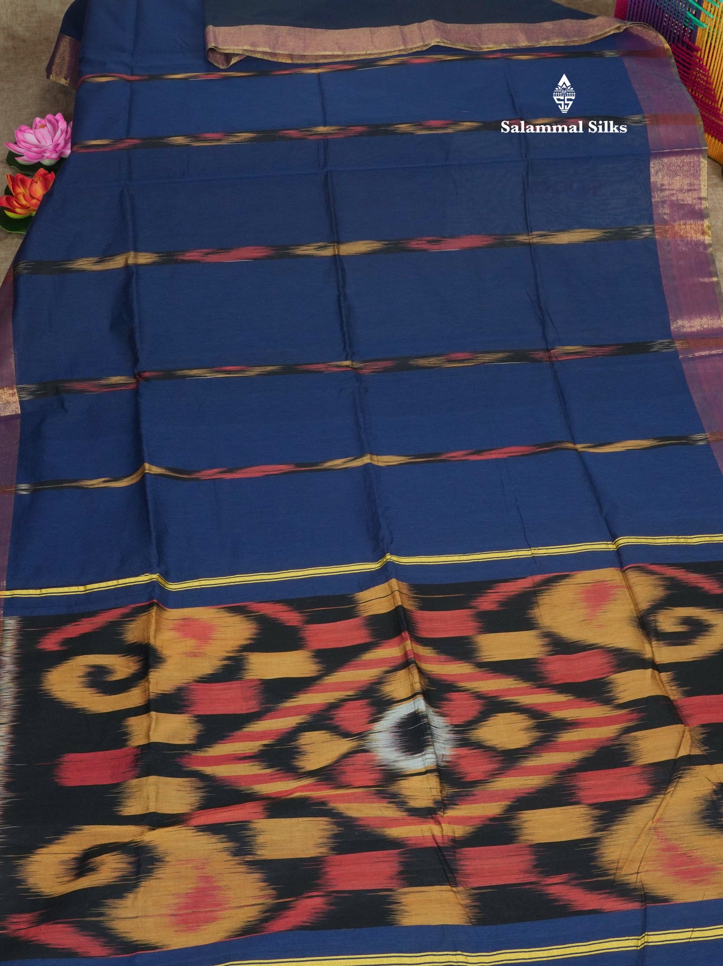 Blue Colour Pochampalli SICO Cotton Saree With Tissue Border