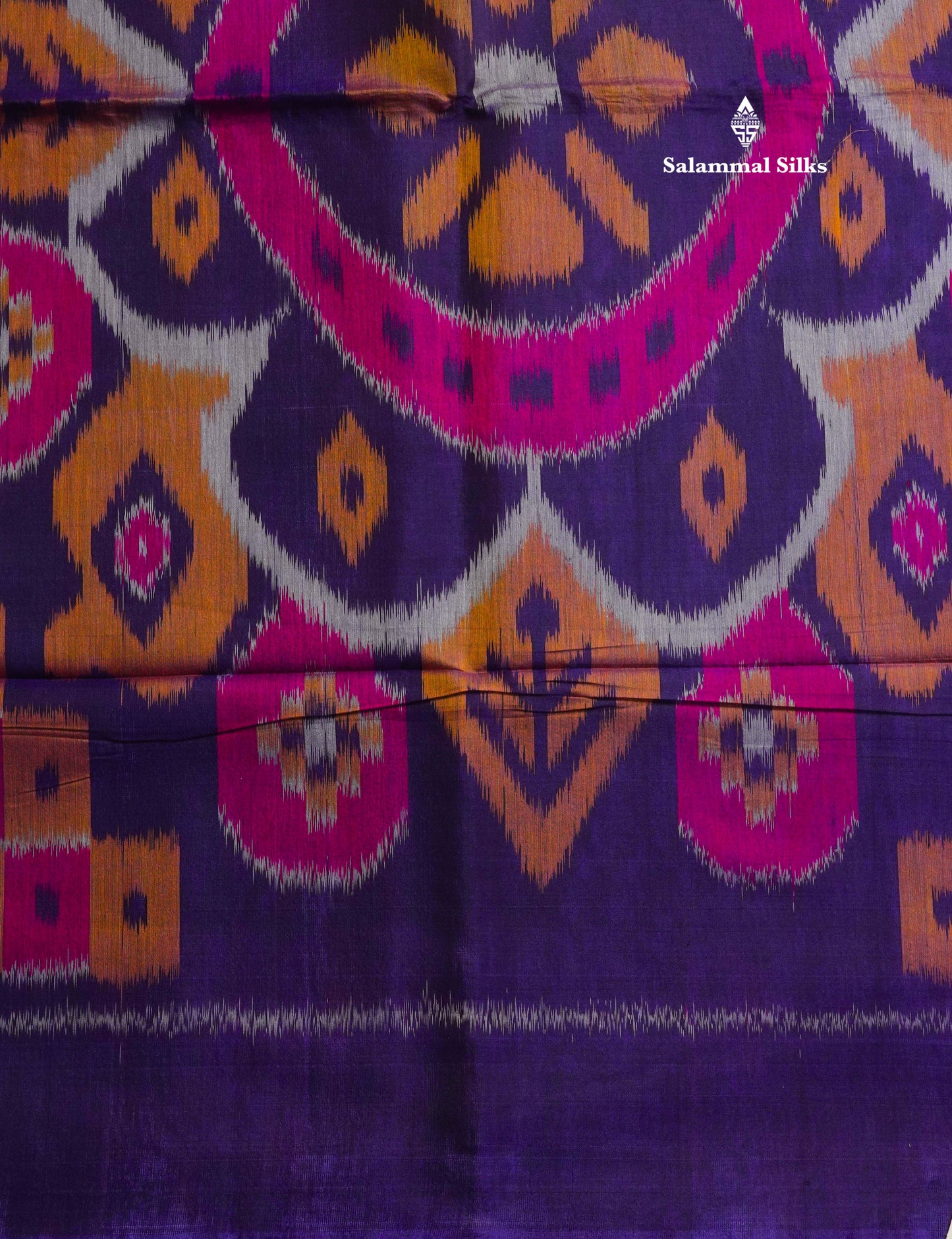 Premium White Pochampalli SICO Cotton Saree With Contrast Violet Border
