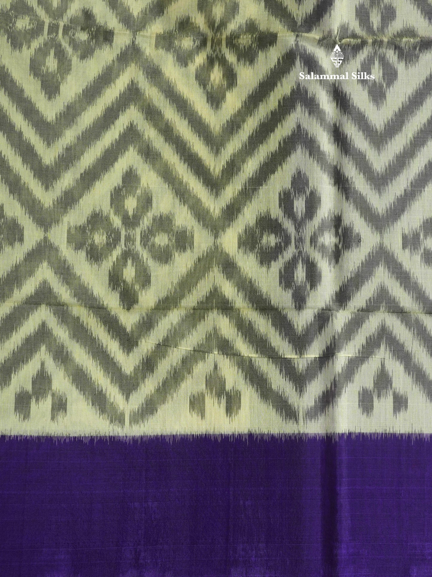 Premium White Pochampalli SICO Cotton Saree With Contrast Violet Border