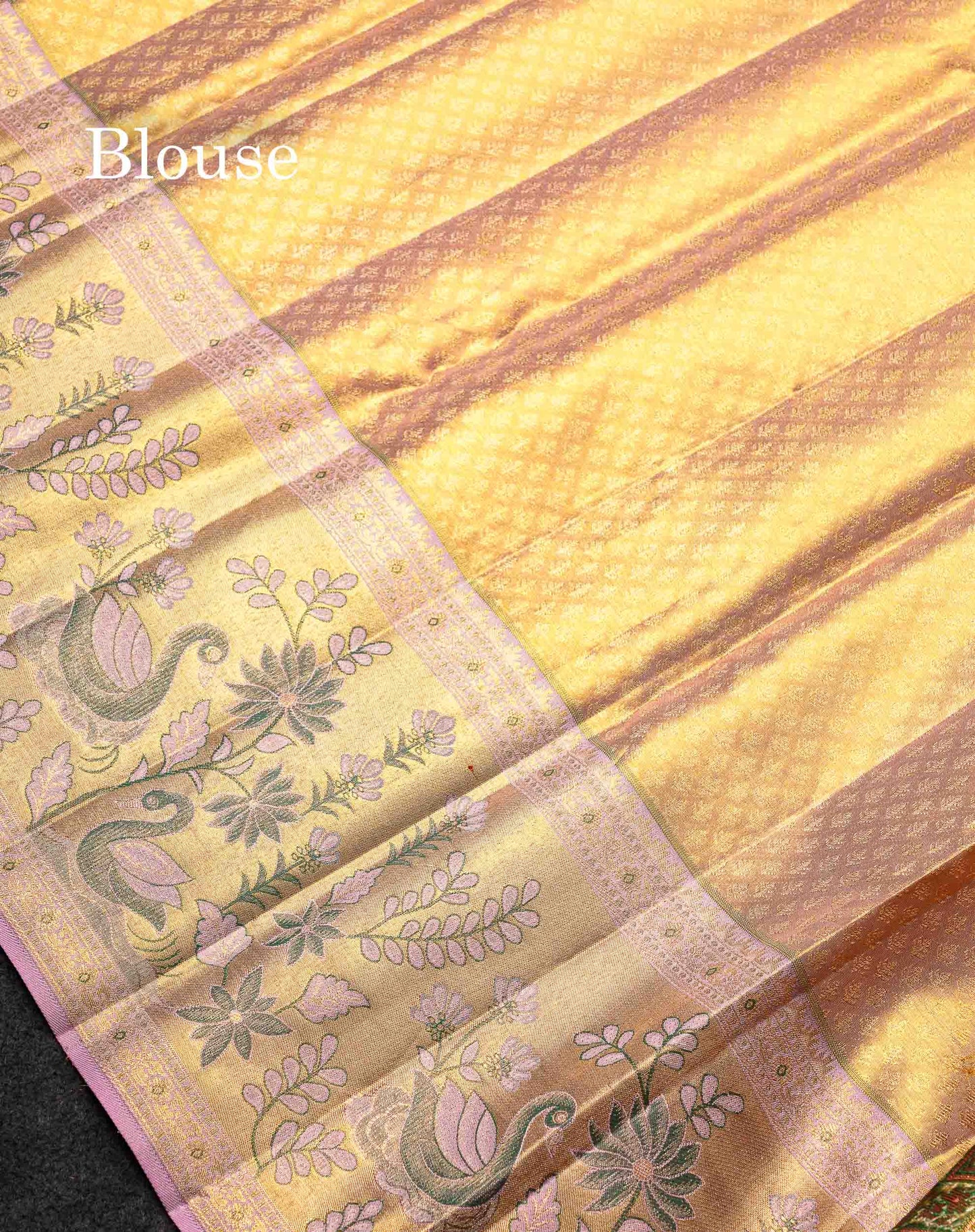 Beautiful Gold Tissue Bridal Pure Kanjivaram Silk Saree With Contrast Light Lavender Fancy Border