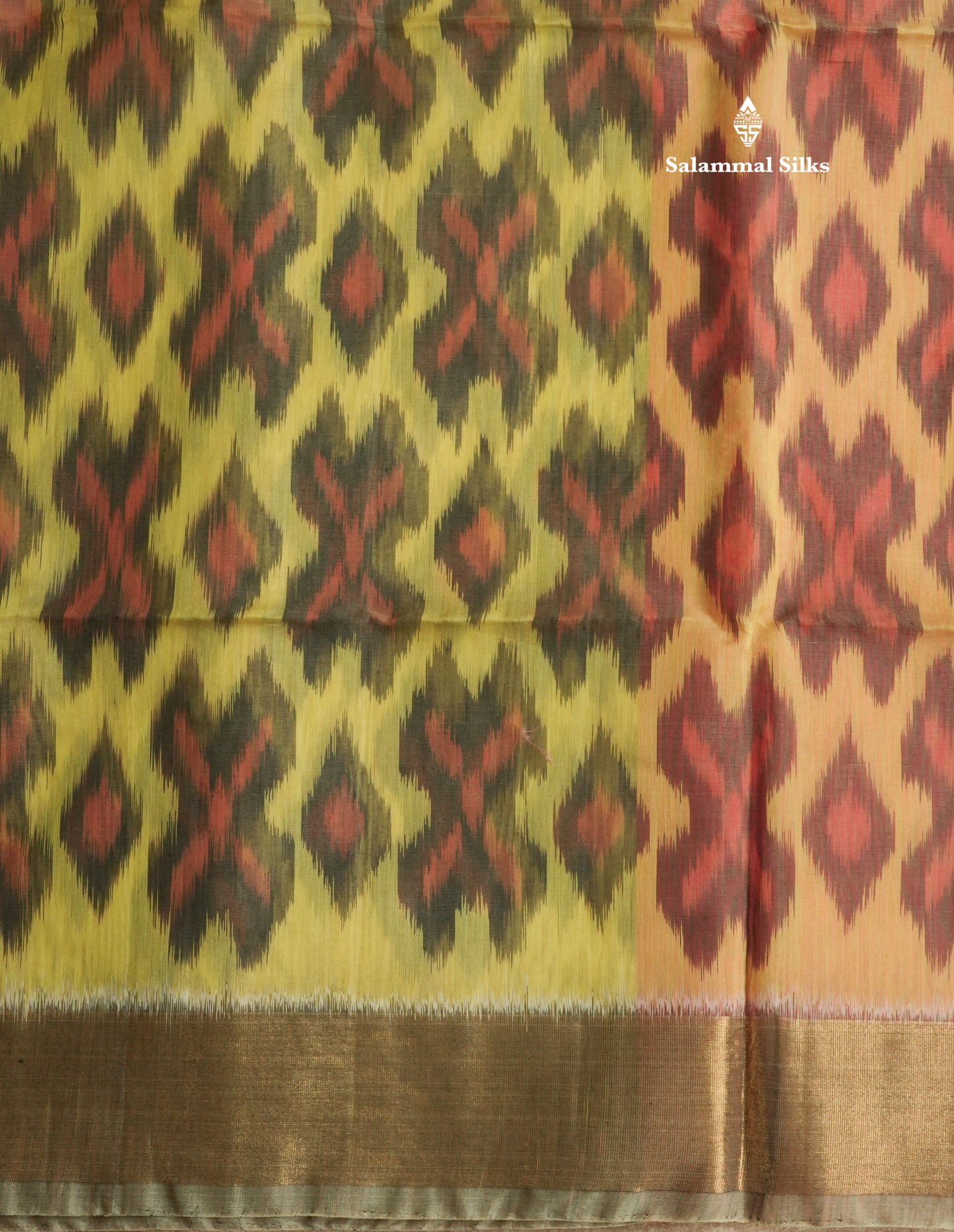 Premium Parrot Green Pochampalli SICO Cotton Saree With Gold Zari Border