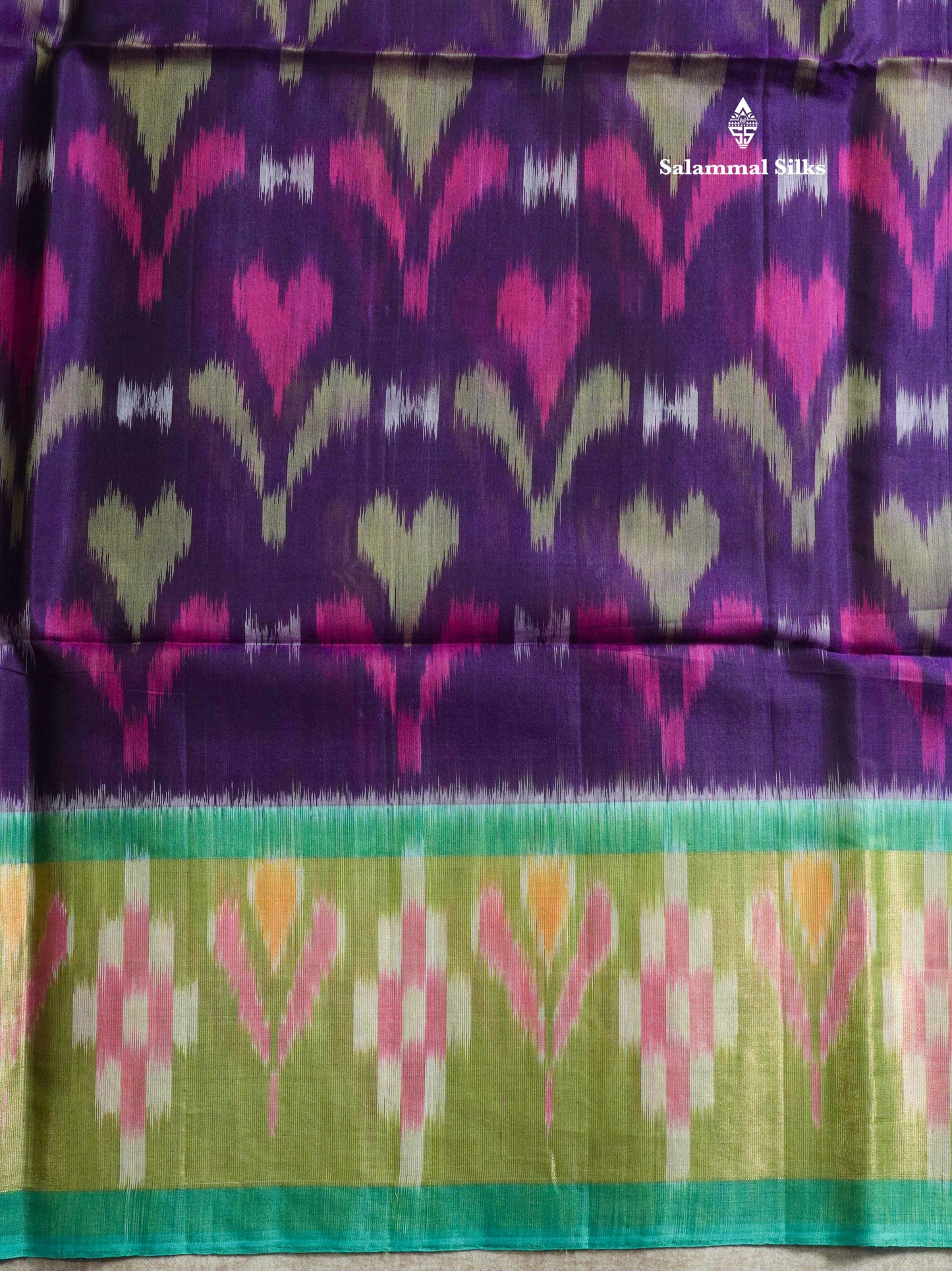 Premium Violet Pochampalli SICO Cotton Saree With Contrast Tissue Sea Green Border