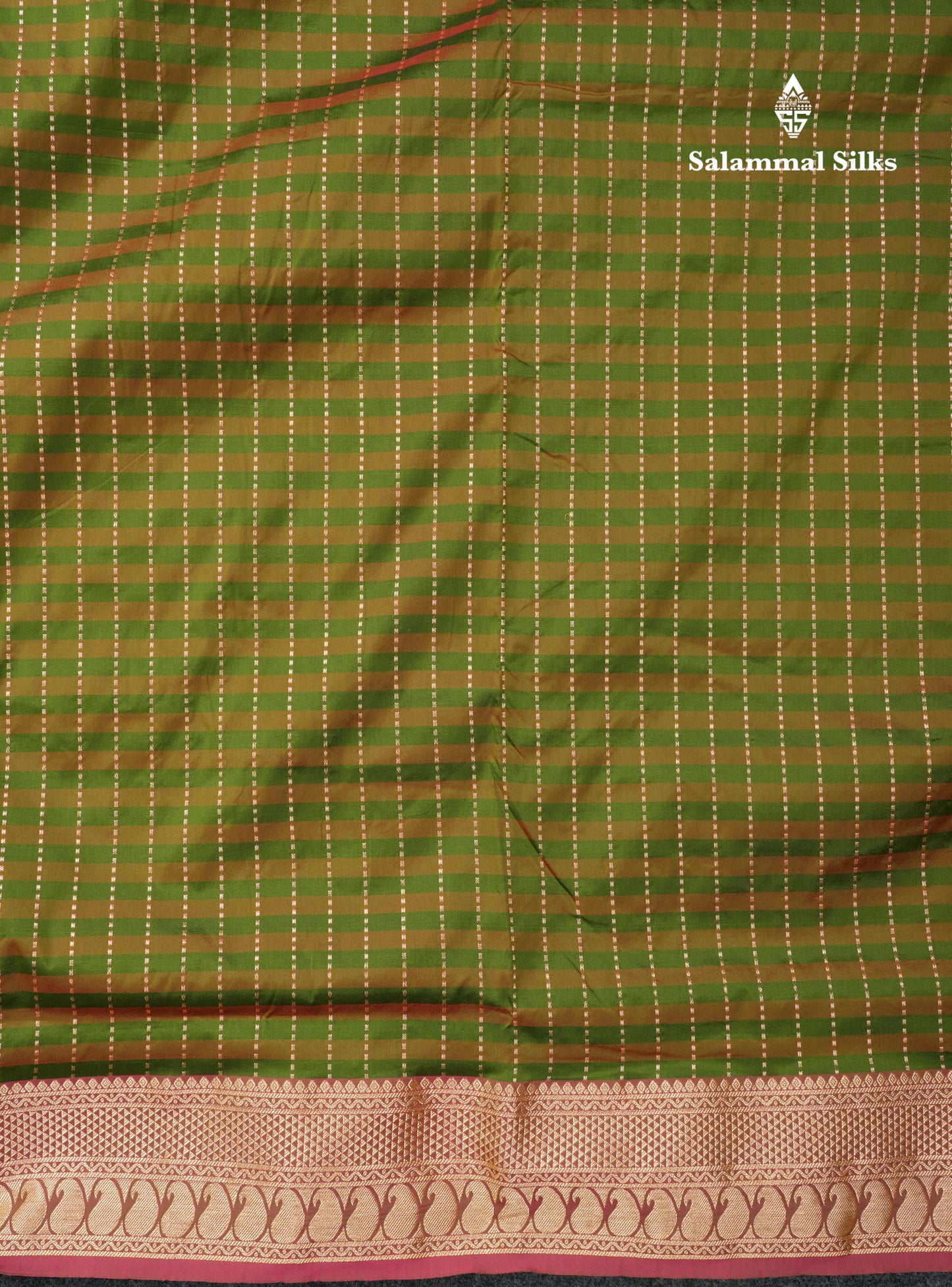 9 Yards Semi Silk Saree Mehandi Green & Army Green with Light Maroon Border