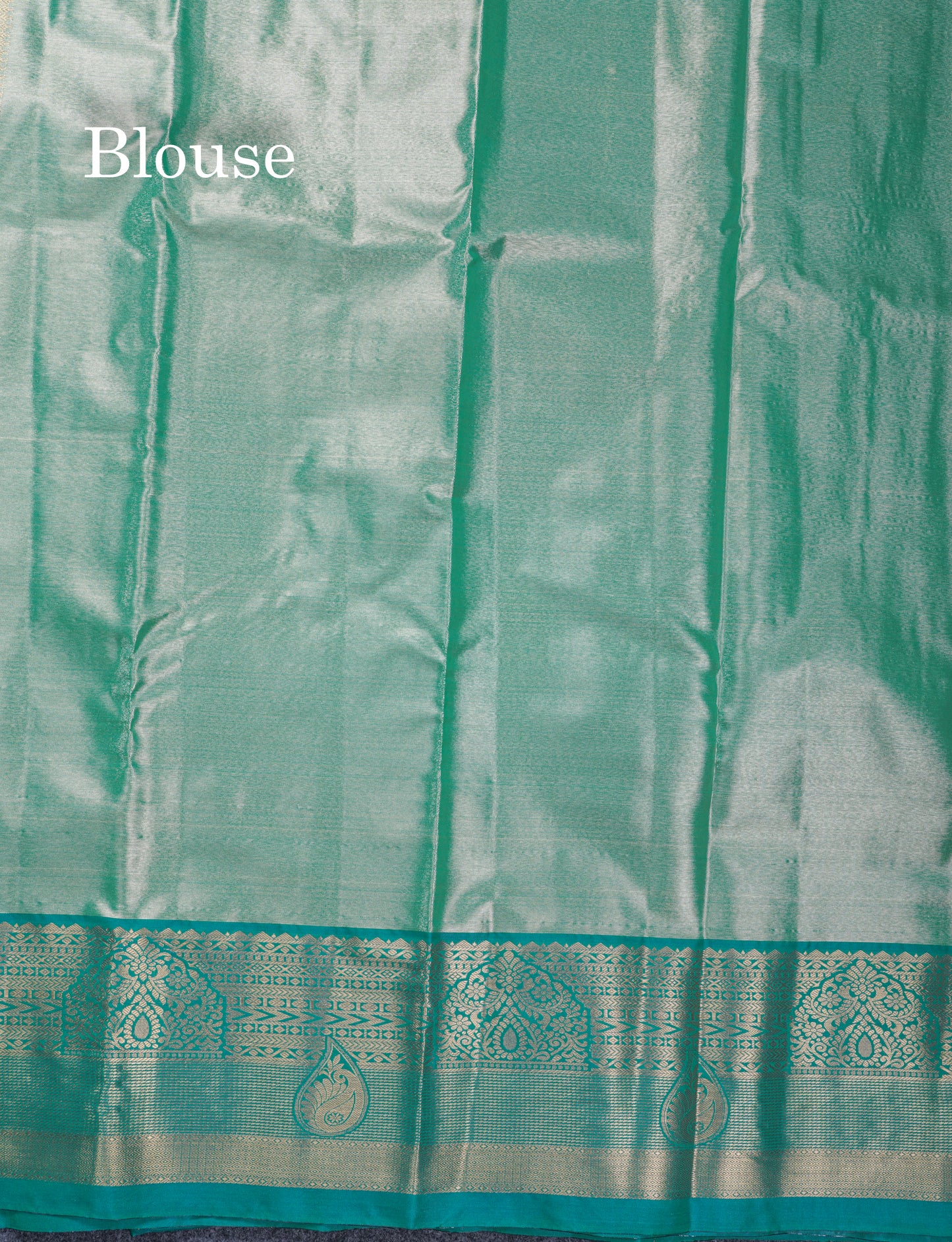 Dark Peach Geometric Pattern Tissue Bridal Semi Silk Saree With Contrast Peacock Green Traditional Border