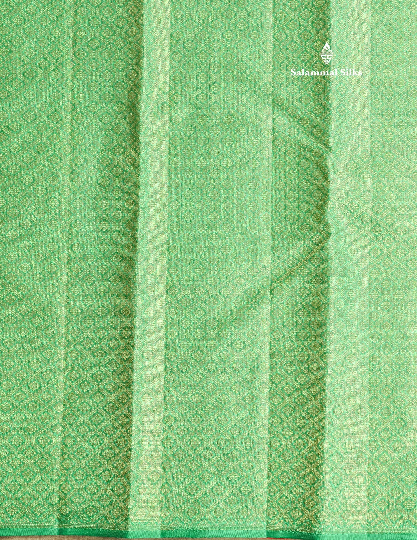 Orange Fancy Vairaoosi Pure Kanjivaram Silk Saree with Contrast Rexona Green Blouse