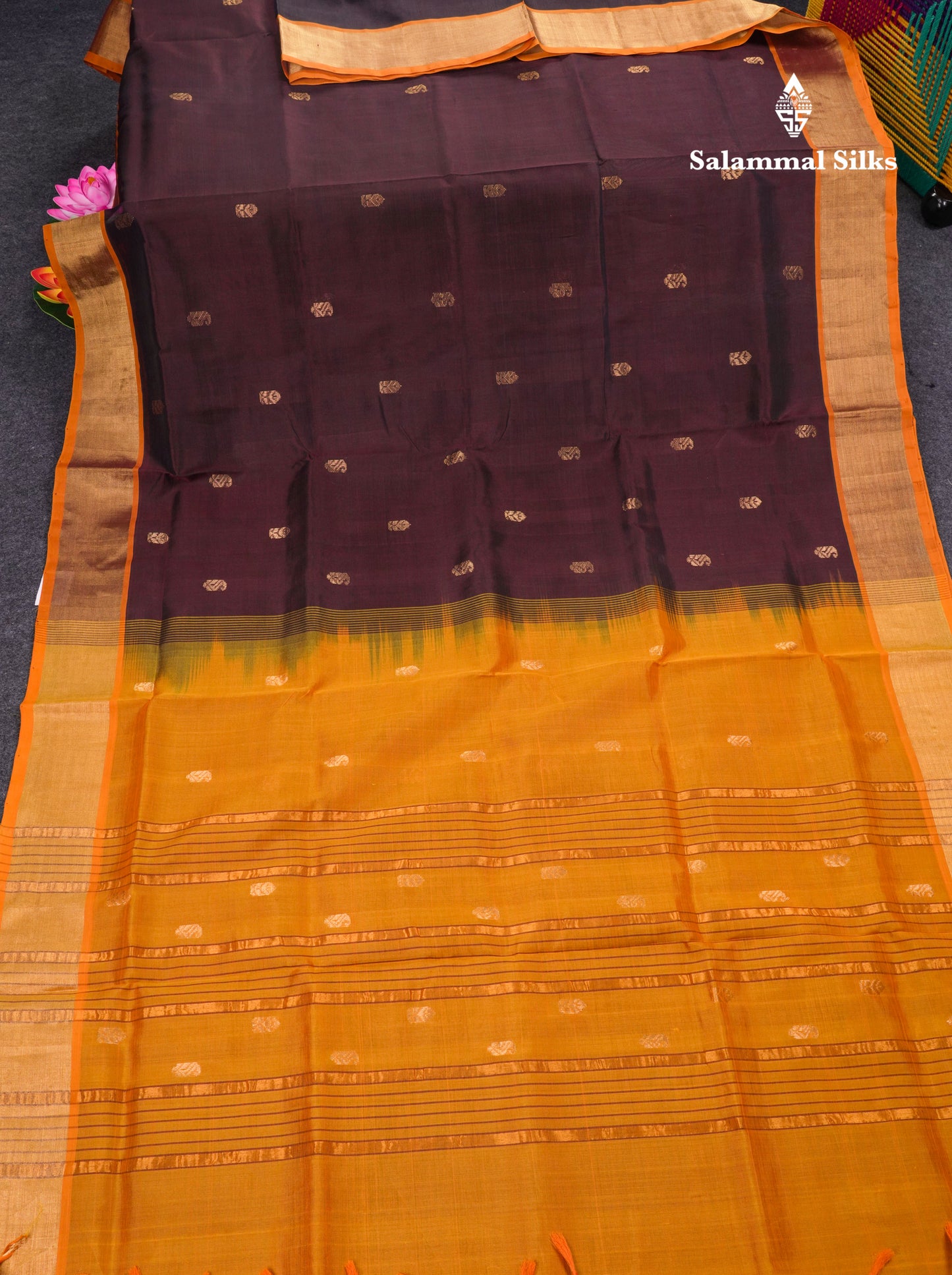Ramar Blue Pure Silk Cotton Saree With Contrast Pink Blouse
