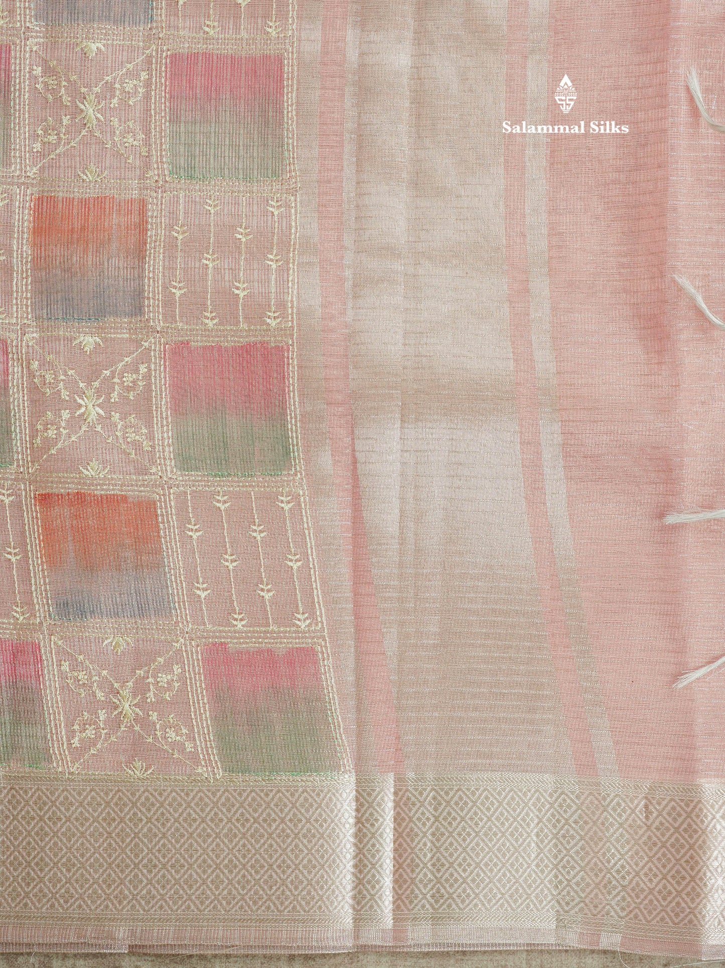 Baby Pink Fancy Tissue Kota Saree With Zari Lines Blouse
