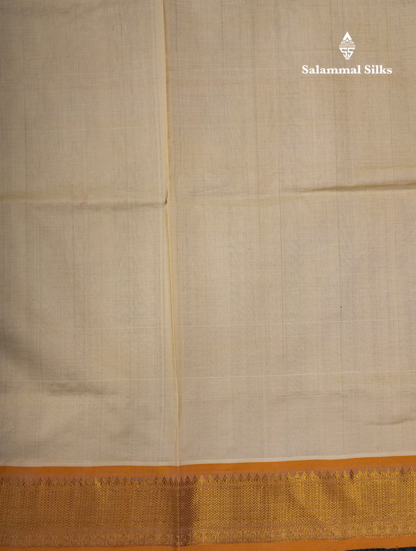 Half White Plain Semi Silk Cotton Saree With Contrast Mustard Yellow Border