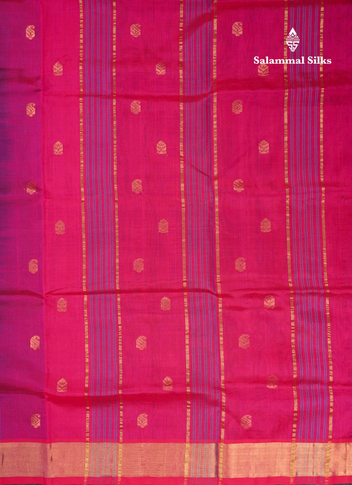 Ramar Blue Pure Silk Cotton Saree With Contrast Pink Blouse