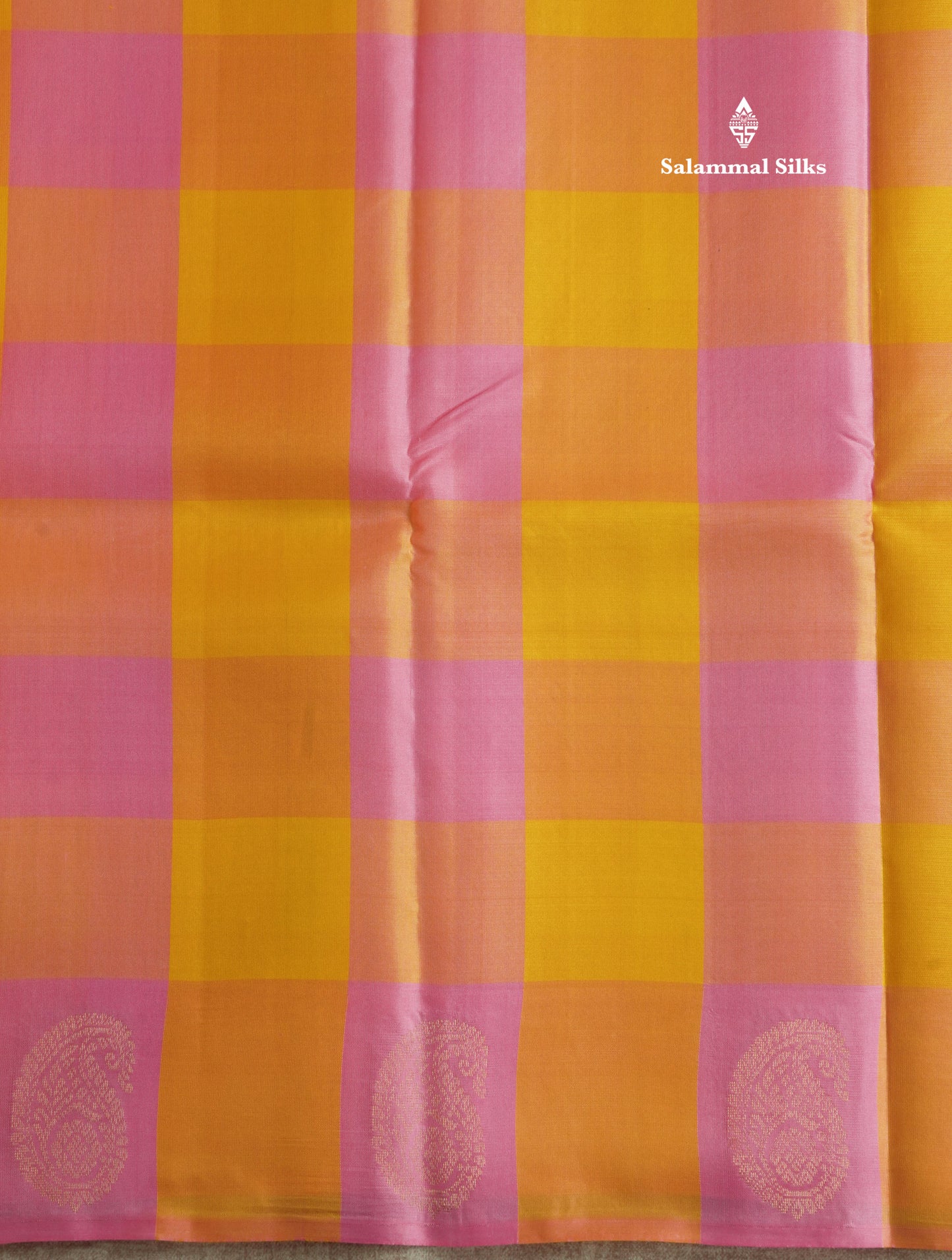 Paalum Pazham Checks Pure Kanjivaram Silk Saree With Contrast Pink Blouse