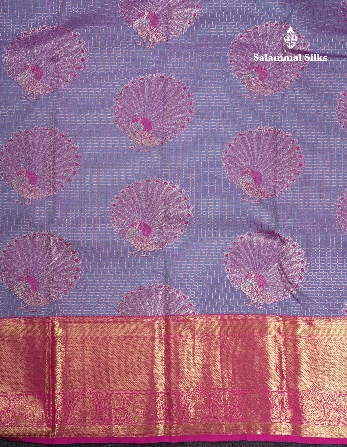 Dual Tone Blue Shade Bridal Pure Kanjivaram Silk Saree With Contrast Magenta Pink Border